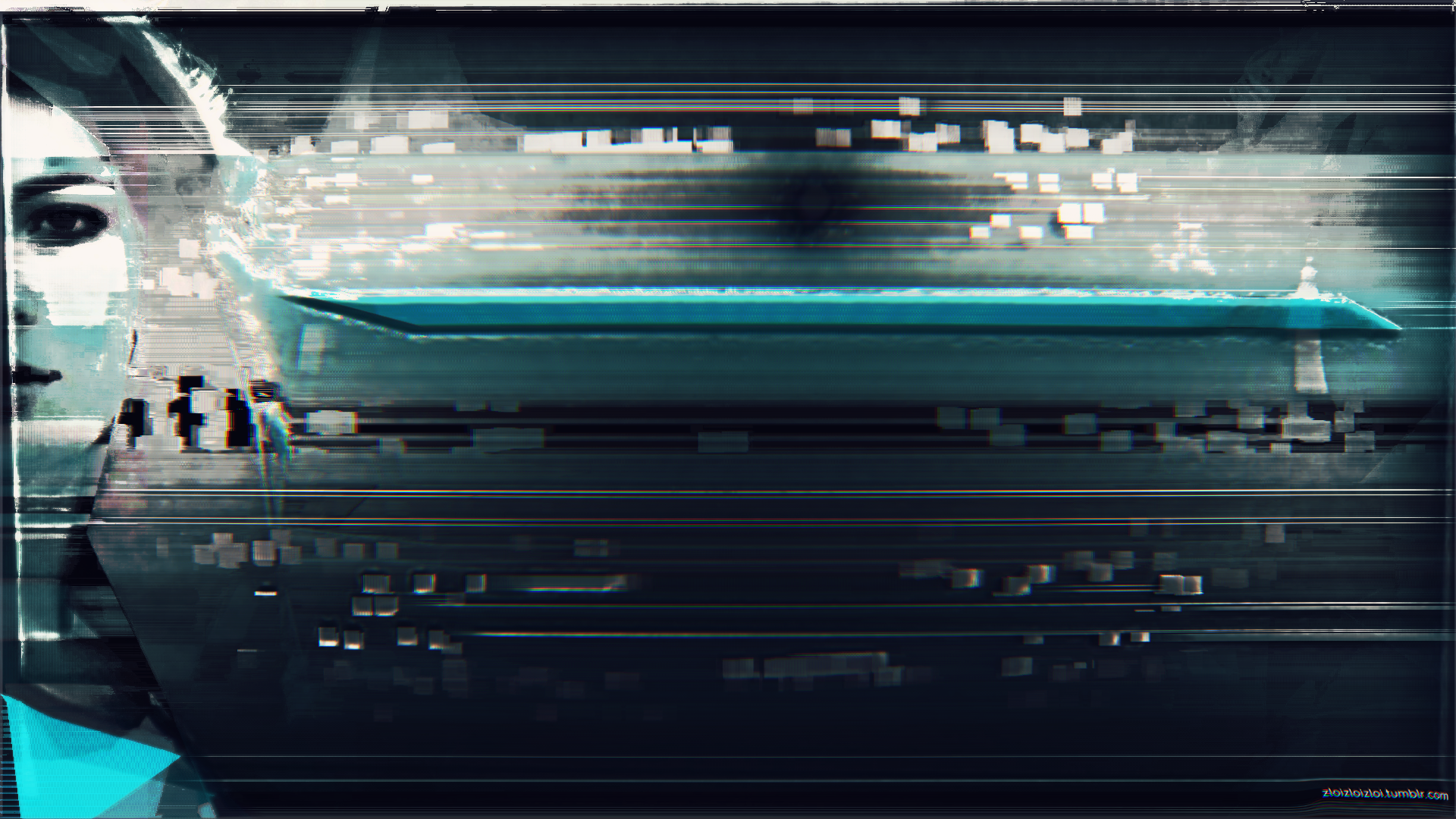 Glitch art abstract with woman and futuristic object HD Wallpaper