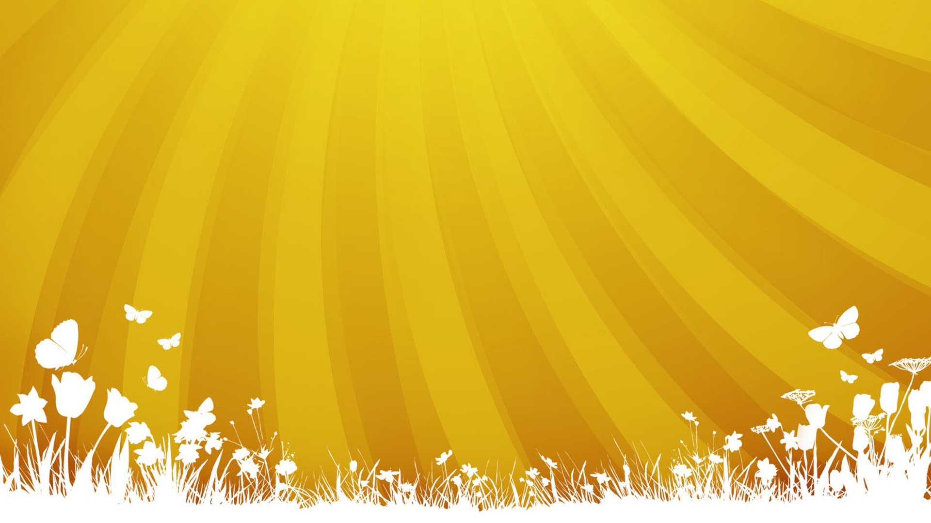 Yellow sunburst with white flowers and butterflies HD Wallpaper
