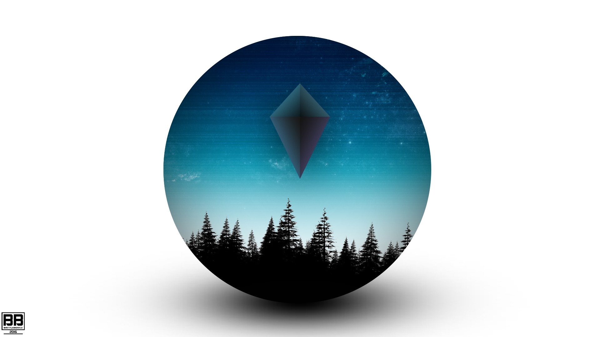 Geometric shape over forest and starry sky in a sphere HD Wallpaper
