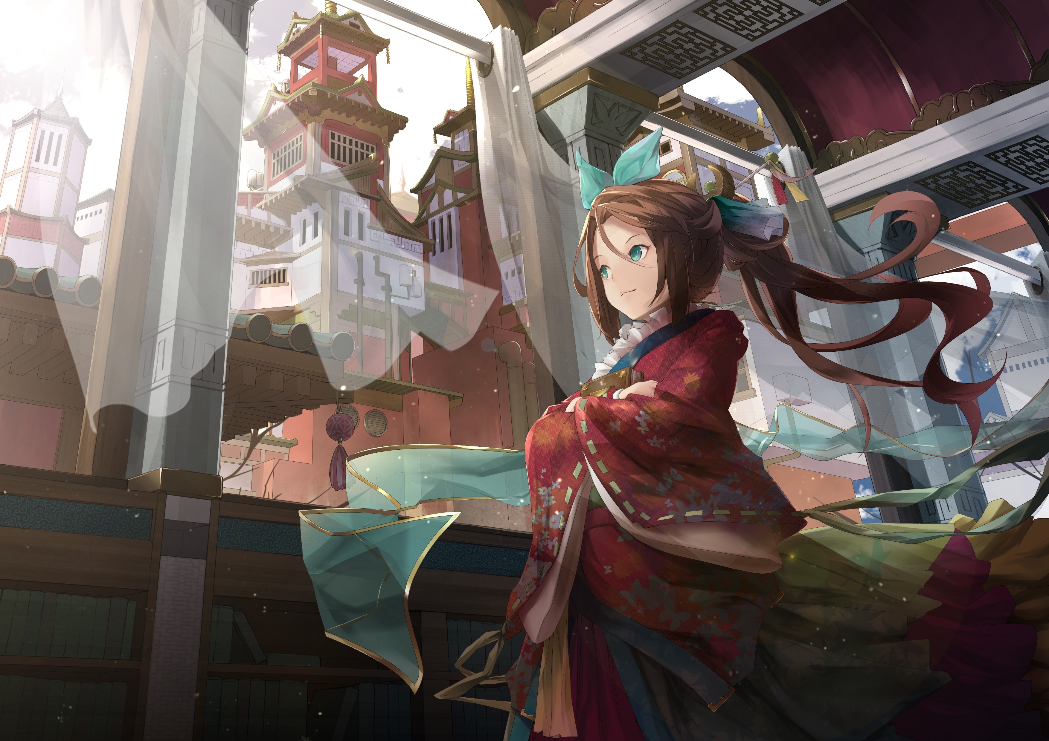 Anime girl in traditional Japanese clothing HD Wallpaper
