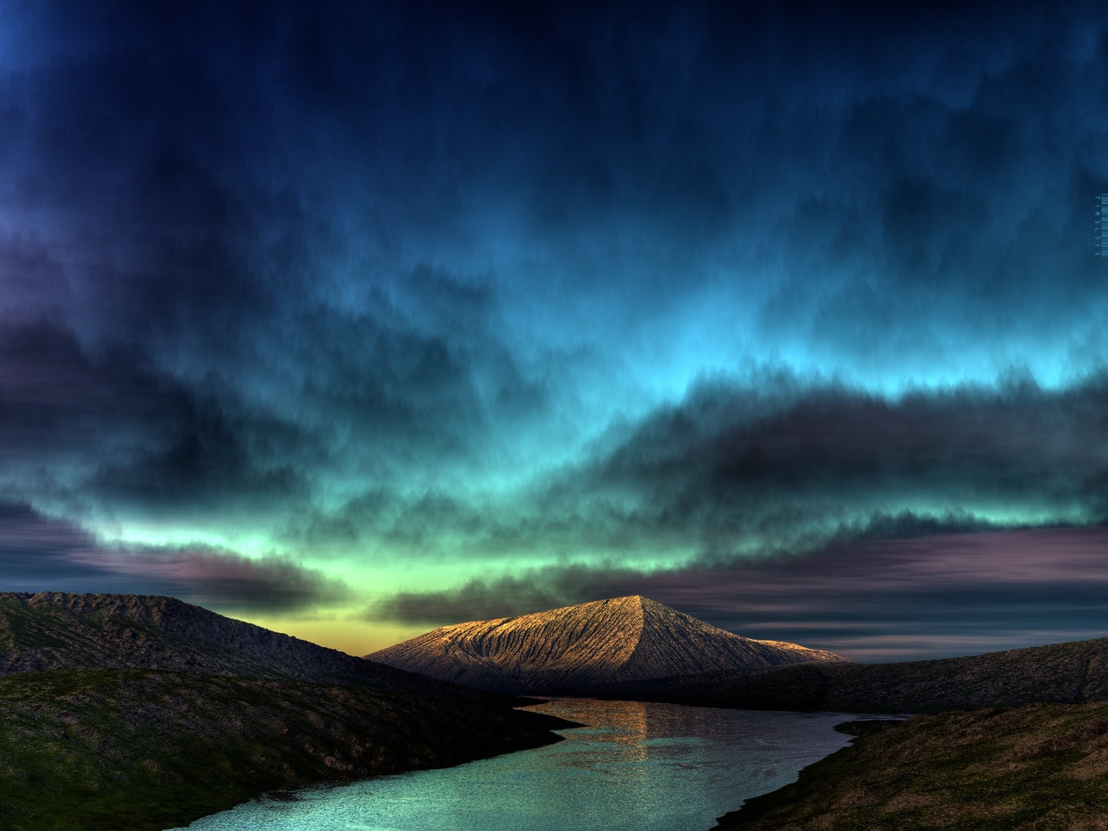 Mountain lake under aurora borealis sky HD Wallpaper