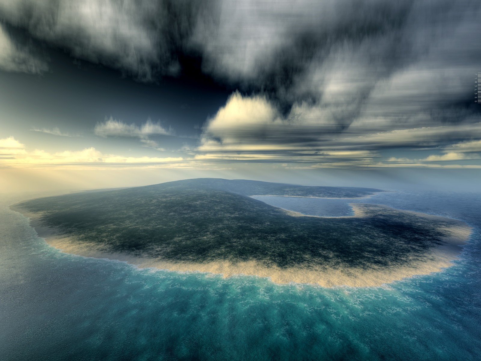 Island coast with ocean waves and dramatic clouds HD Wallpaper