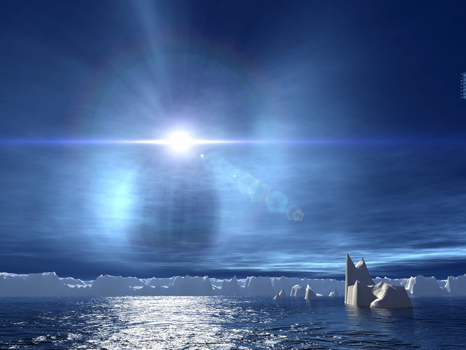 Sunlight over Arctic ocean with icebergs HD Wallpaper