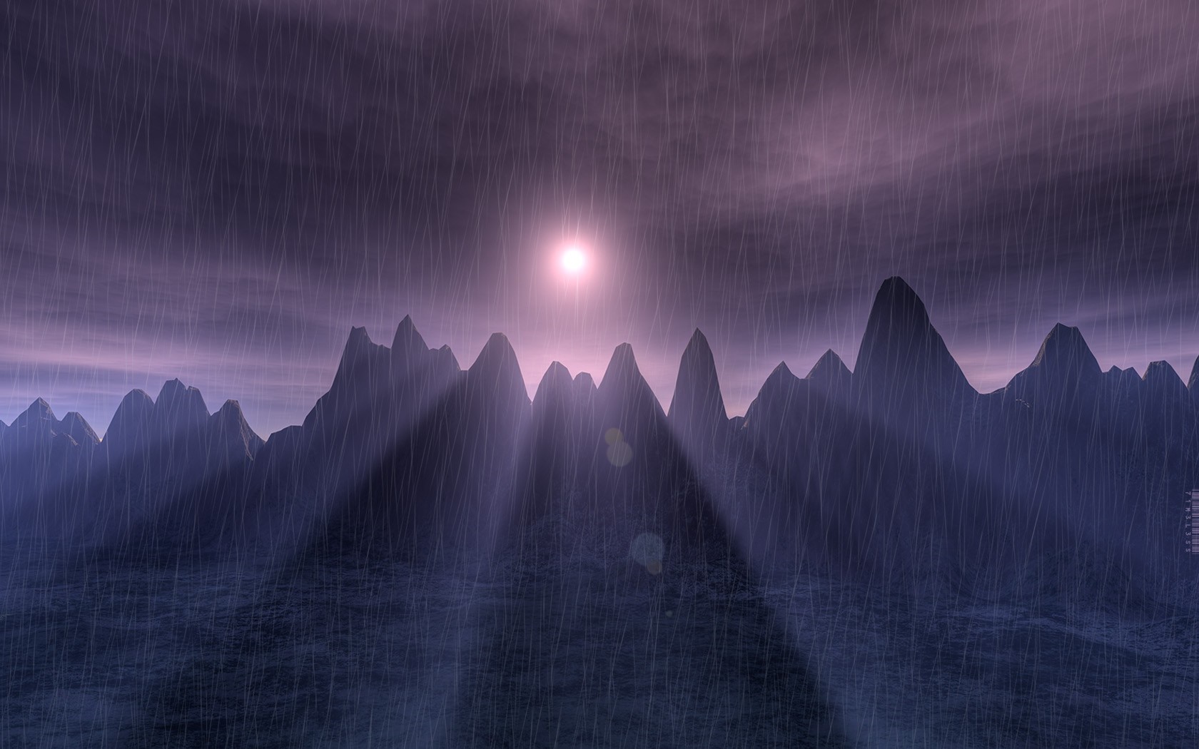 Rainy mountain landscape with sunbeams HD Wallpaper