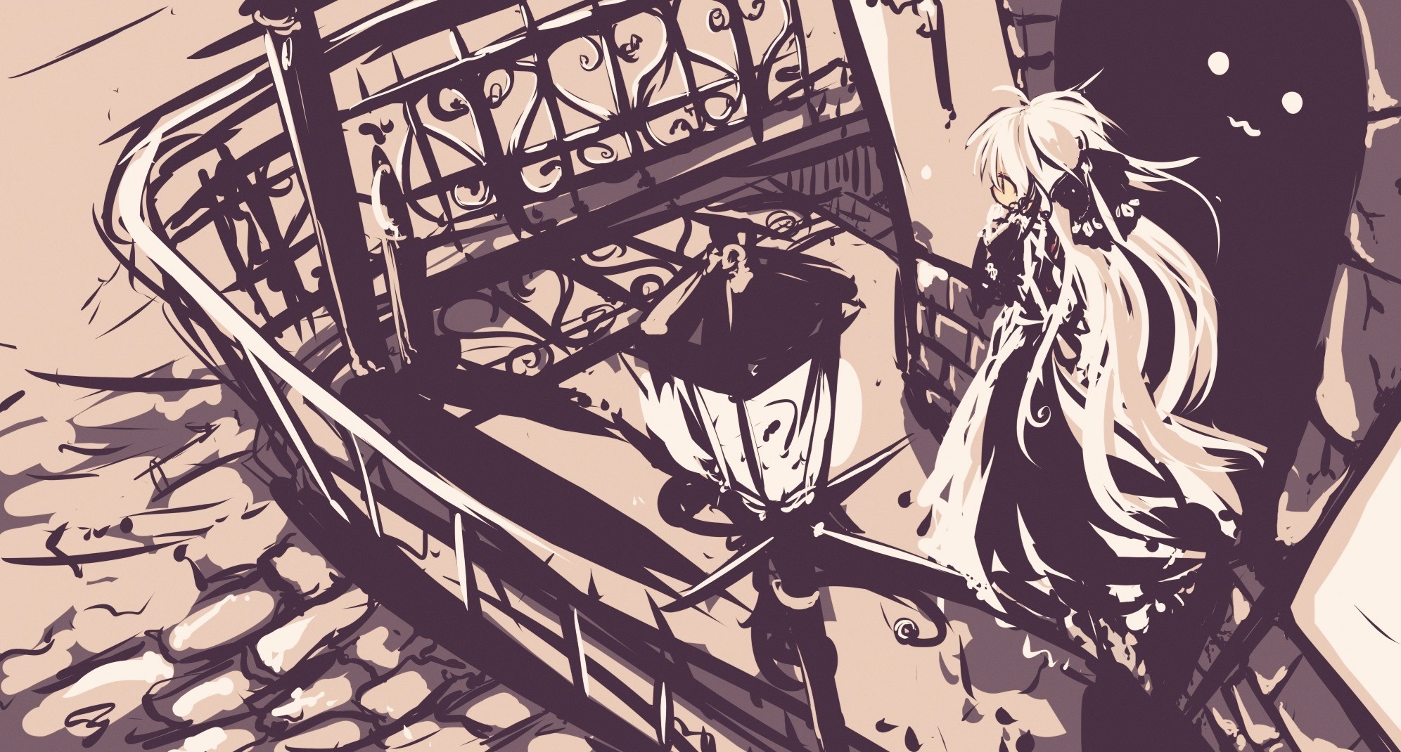 Anime character with long white hair on a balcony HD Wallpaper