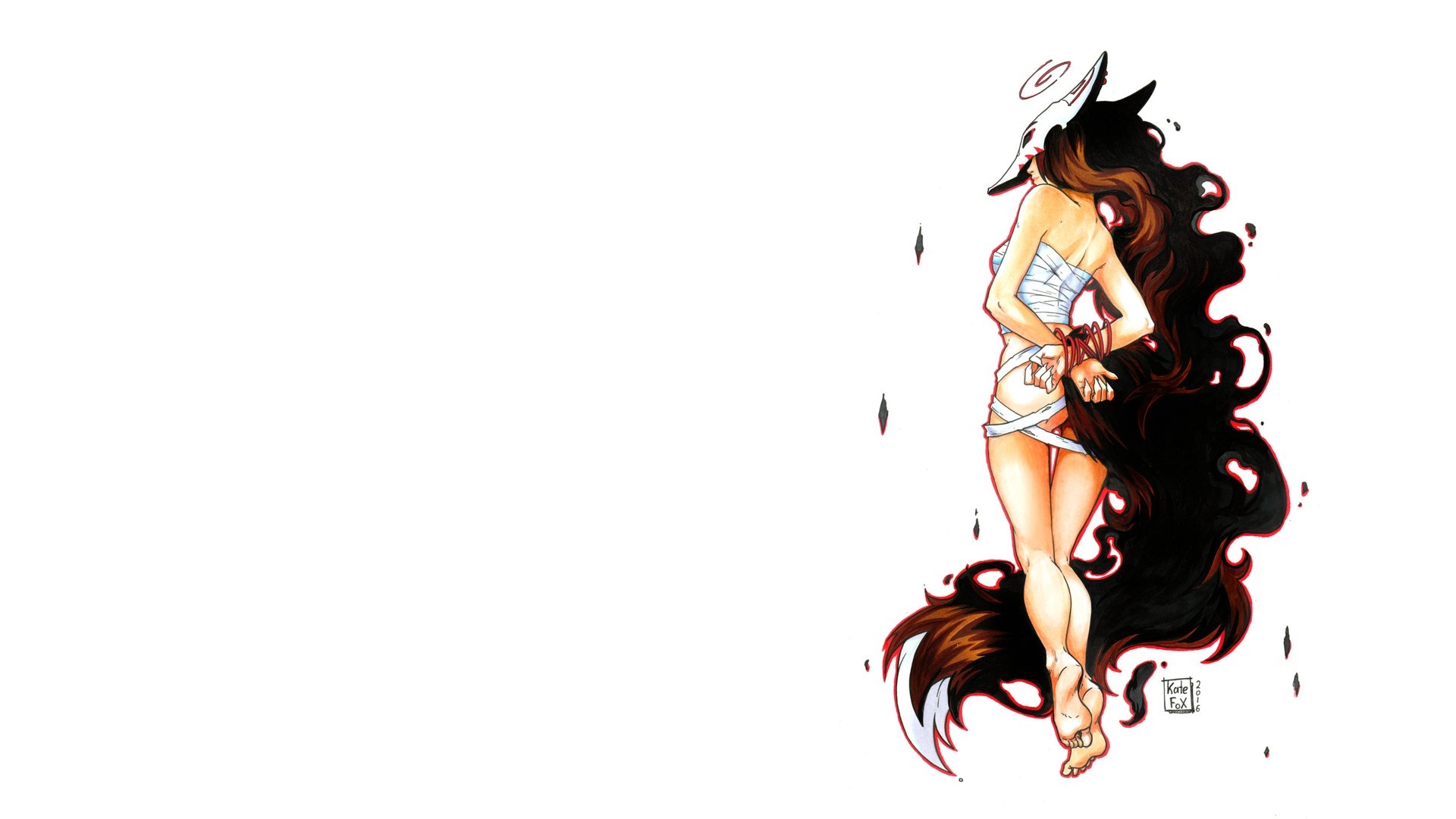 Anime girl with wolf mask and black hair HD Wallpaper