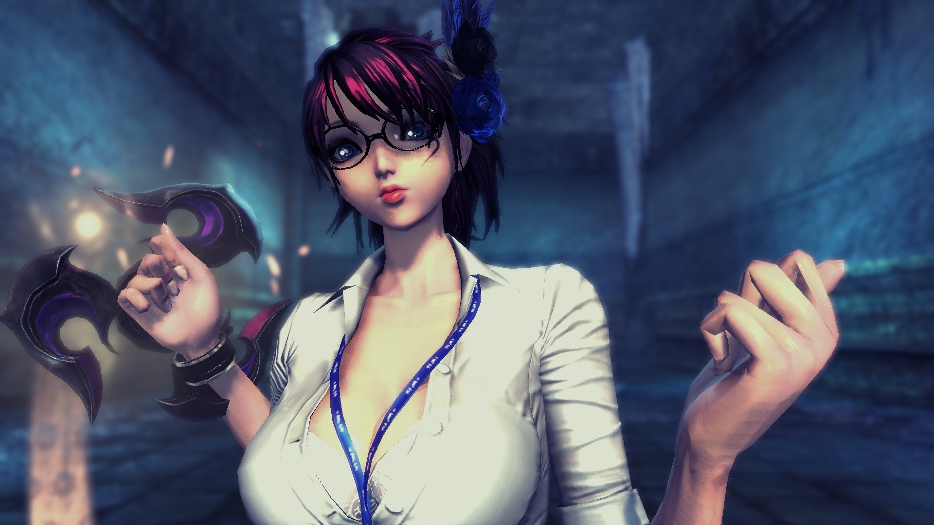 Female character from Blade & Soul wearing glasses and a white shirt HD Wallpaper