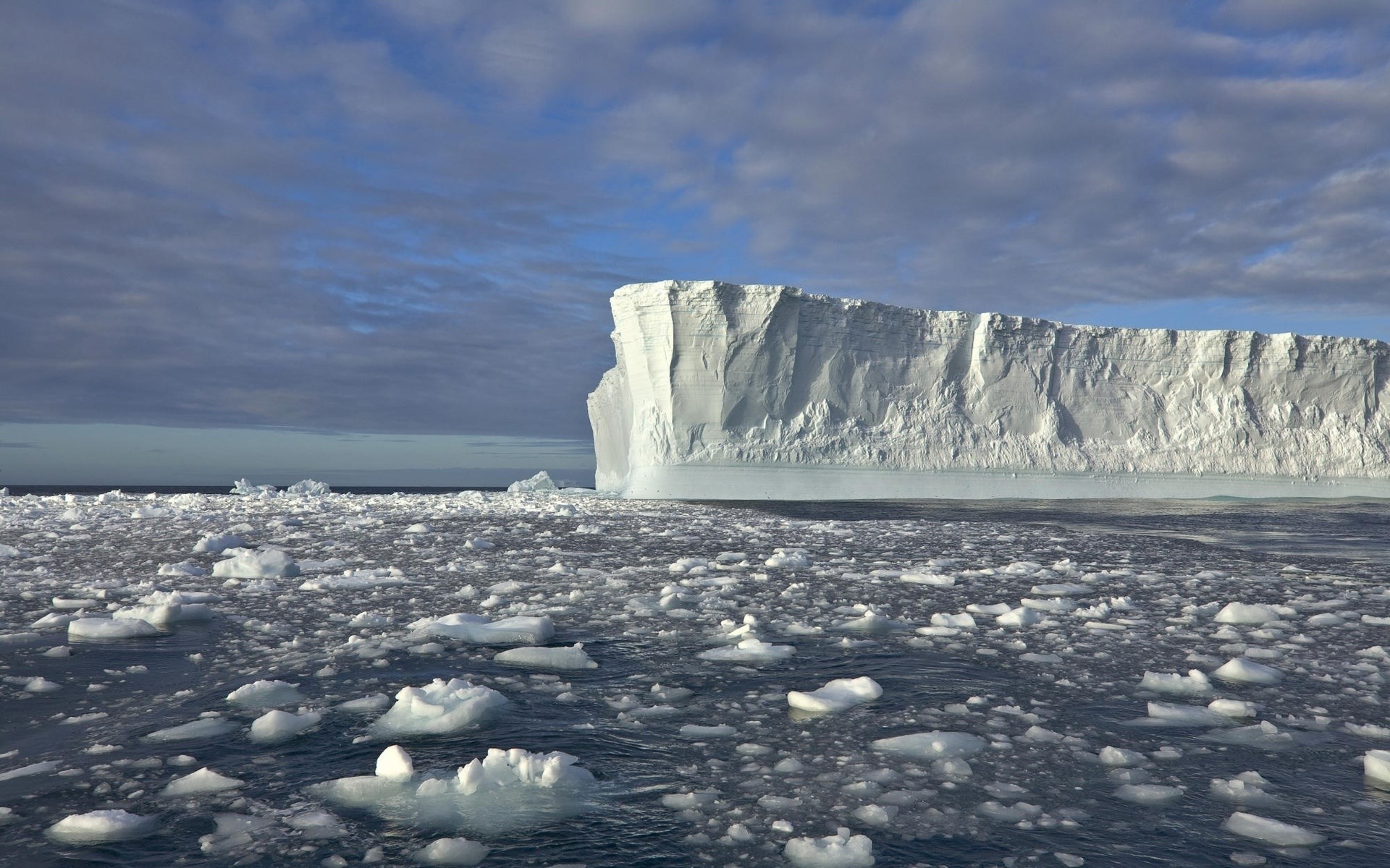 Iceberg floating in the ocean with ice floes HD Wallpaper