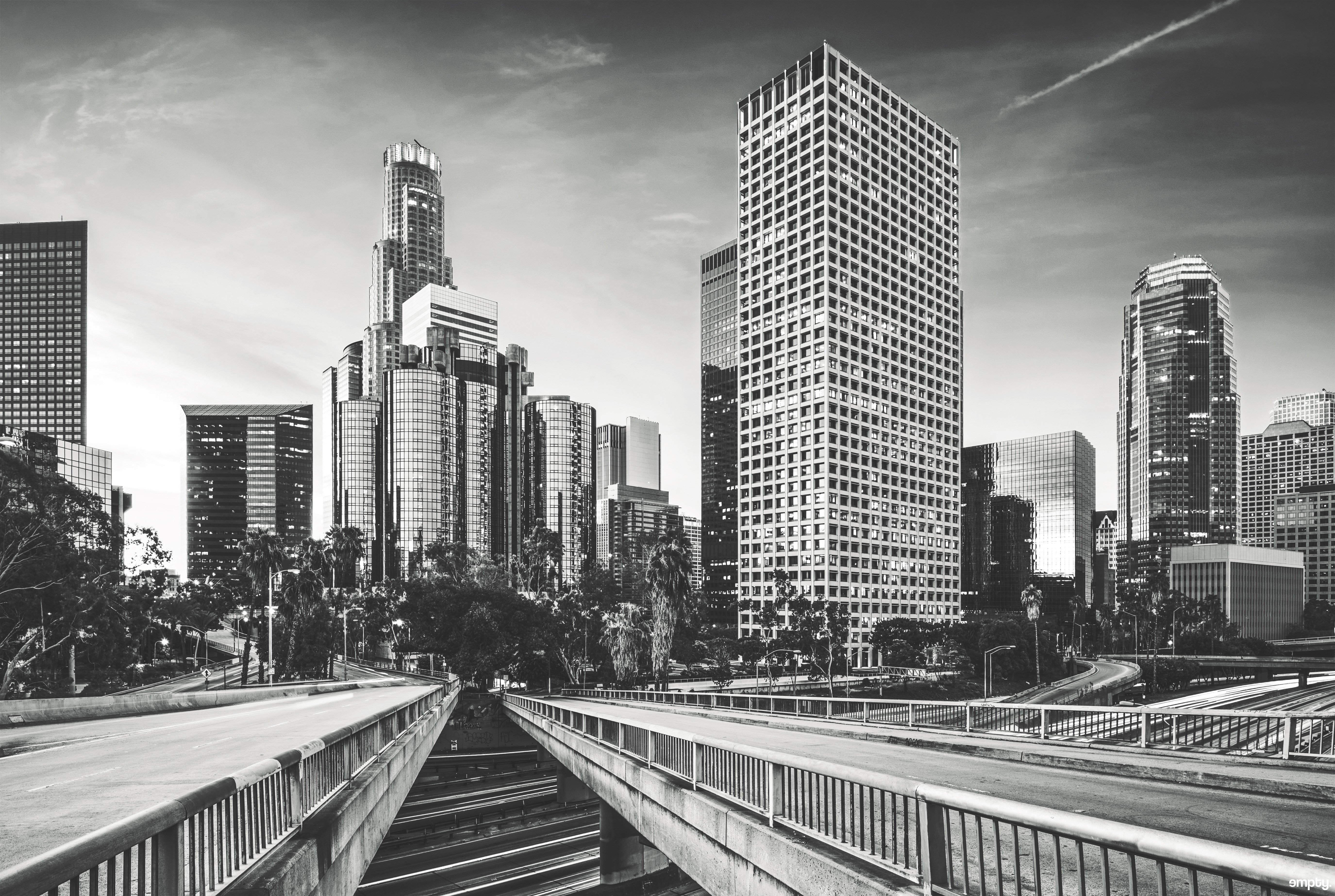 Los Angeles Downtown Skyline with Freeways HD Wallpaper