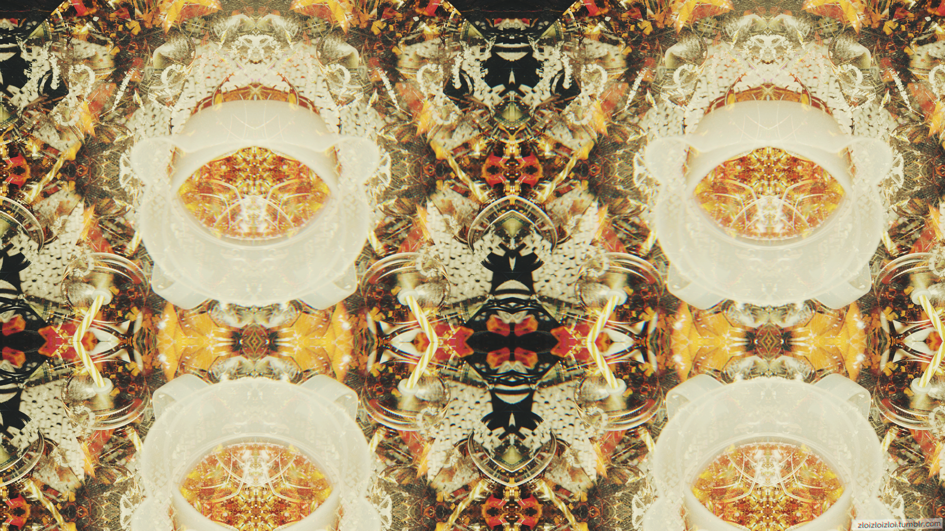 Abstract kaleidoscopic pattern with yellow and white elements HD Wallpaper