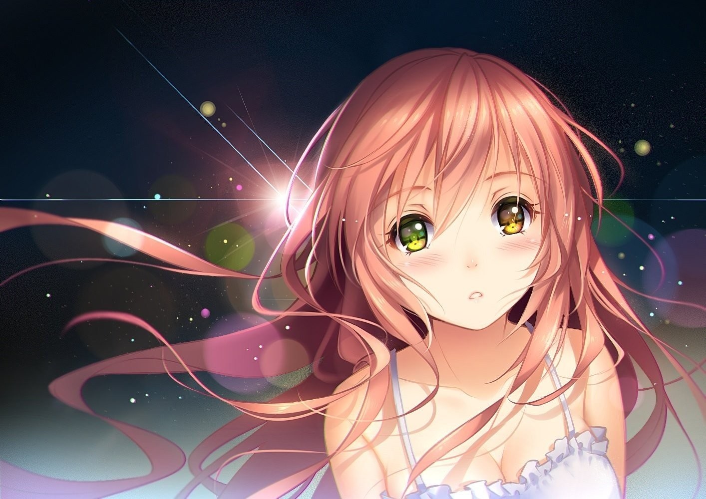 Anime girl with pink hair and heterochromia HD Wallpaper