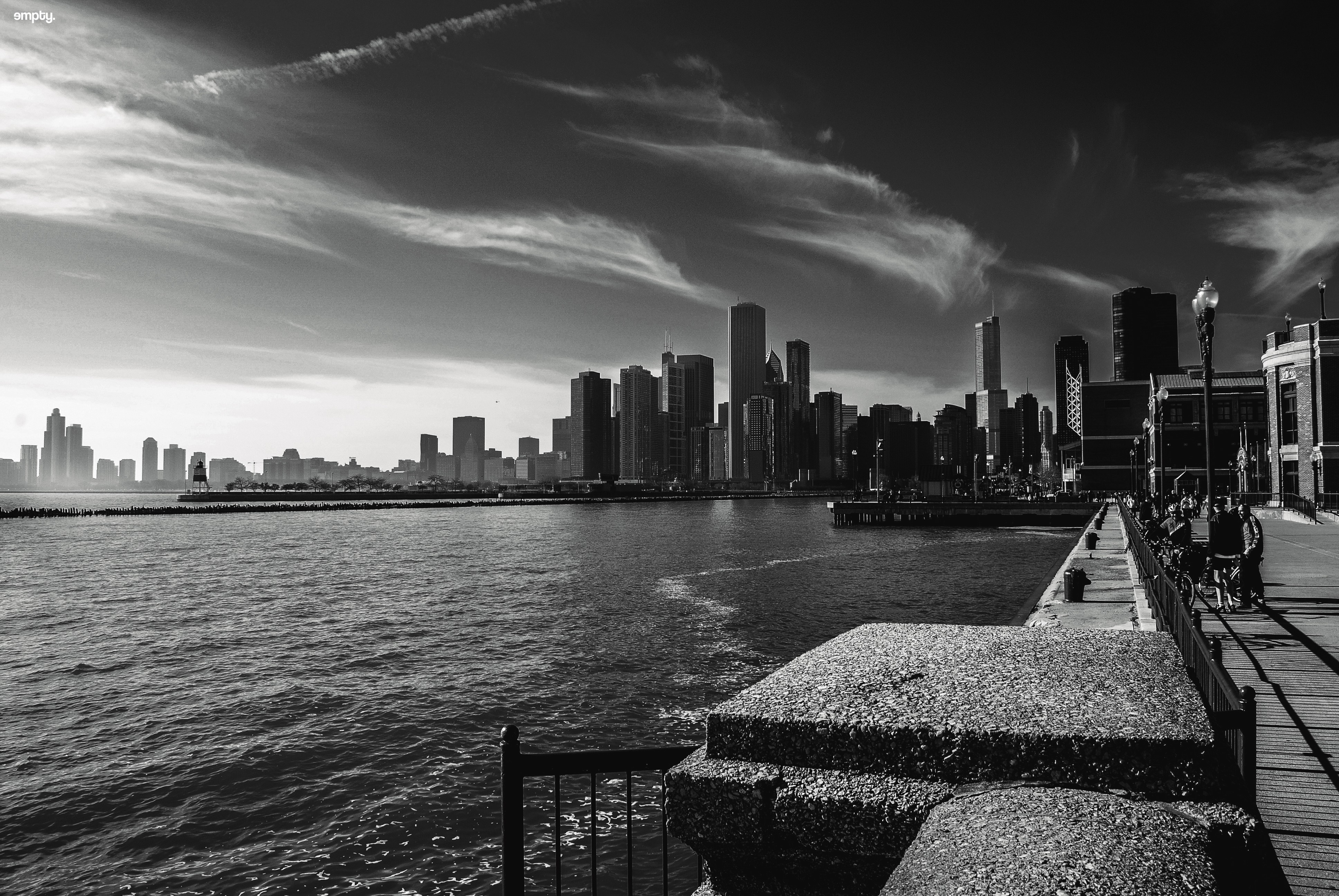 Monochrome cityscape of Chicago skyline at dusk HD Wallpaper