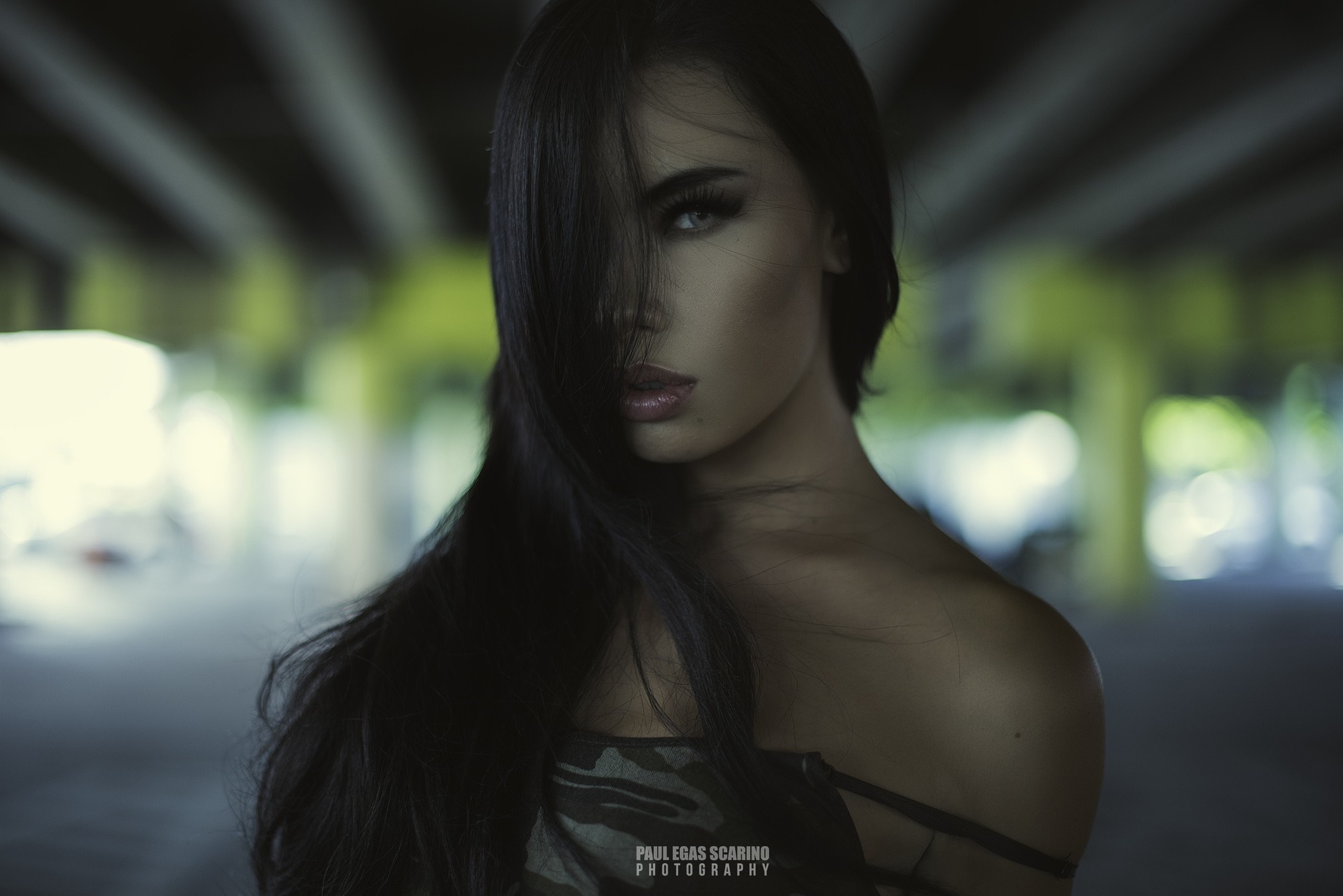 Woman with long black hair covering her face HD Wallpaper