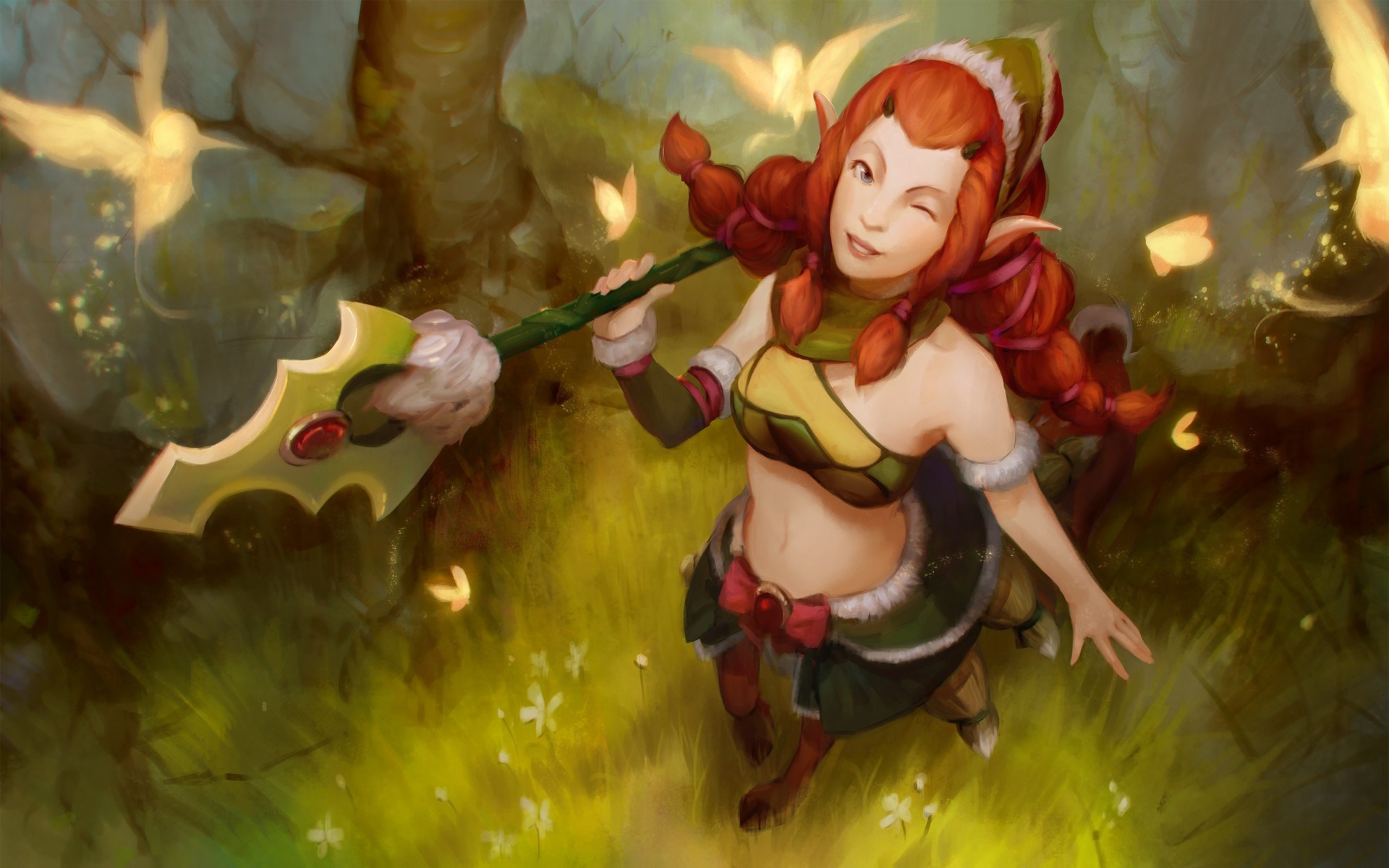 Lina from Dota 2 in a forest HD Wallpaper