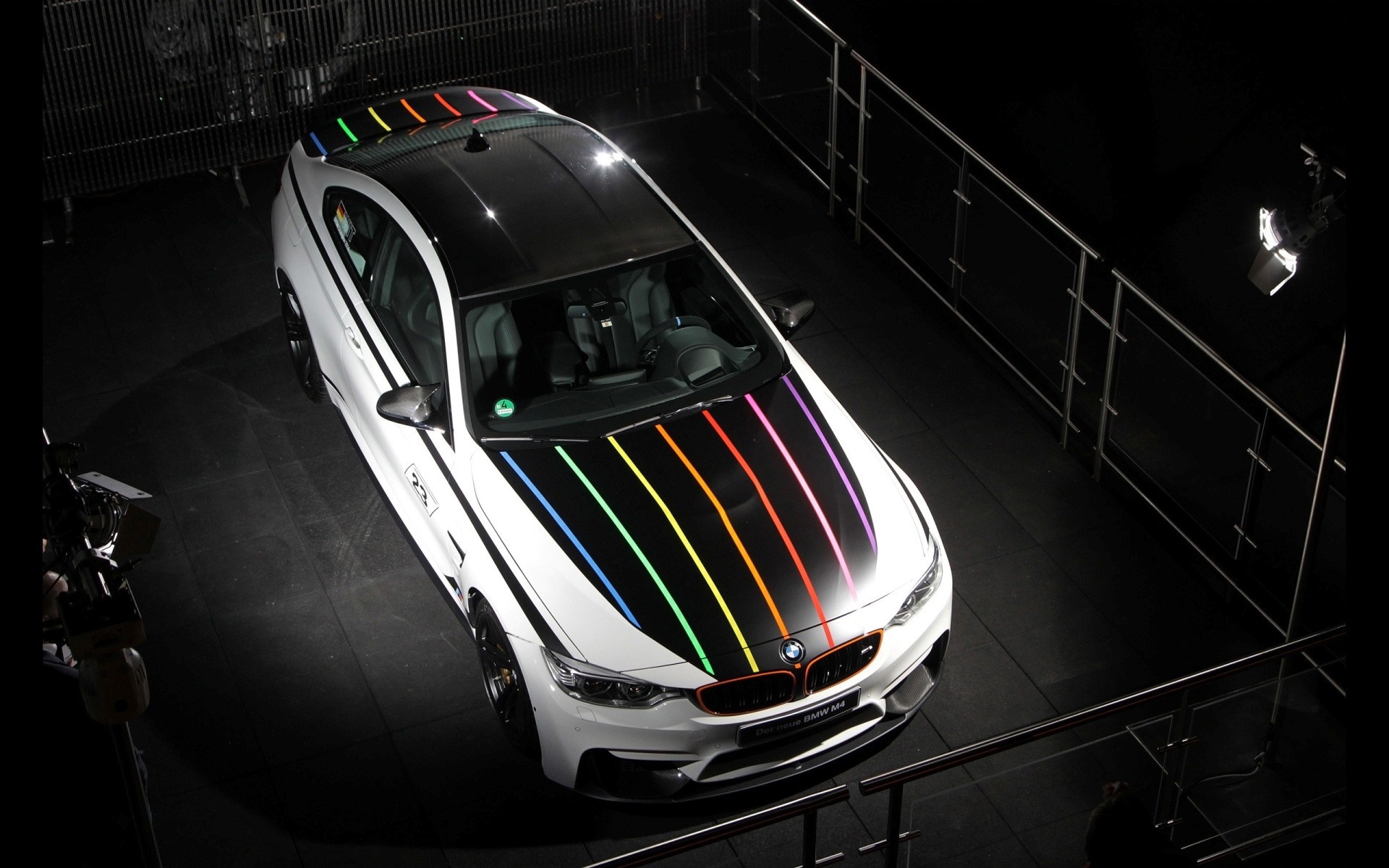 White BMW M4 DTM Edition with rainbow stripes HD Wallpaper