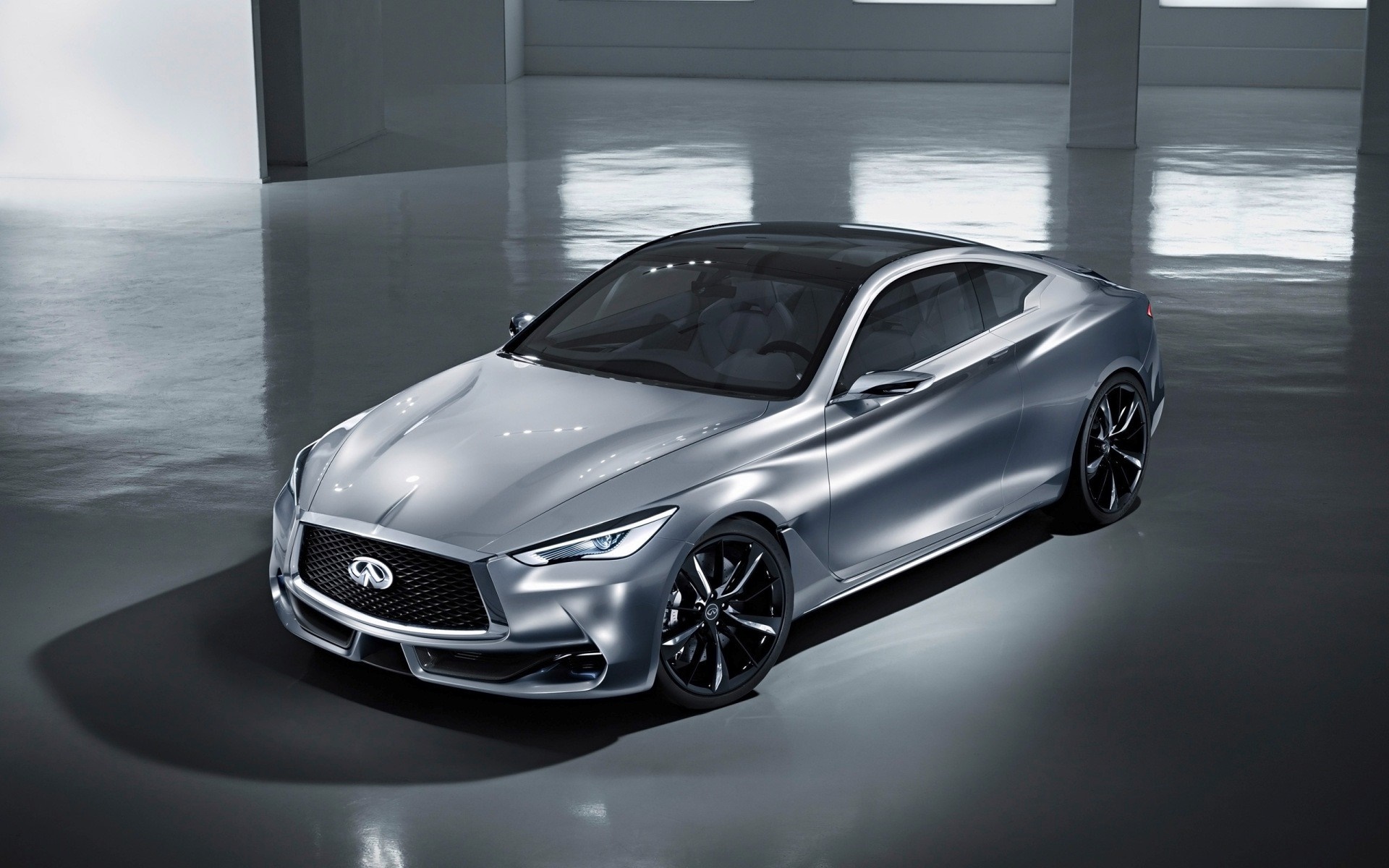 Silver Infiniti Q60 concept sports car HD Wallpaper