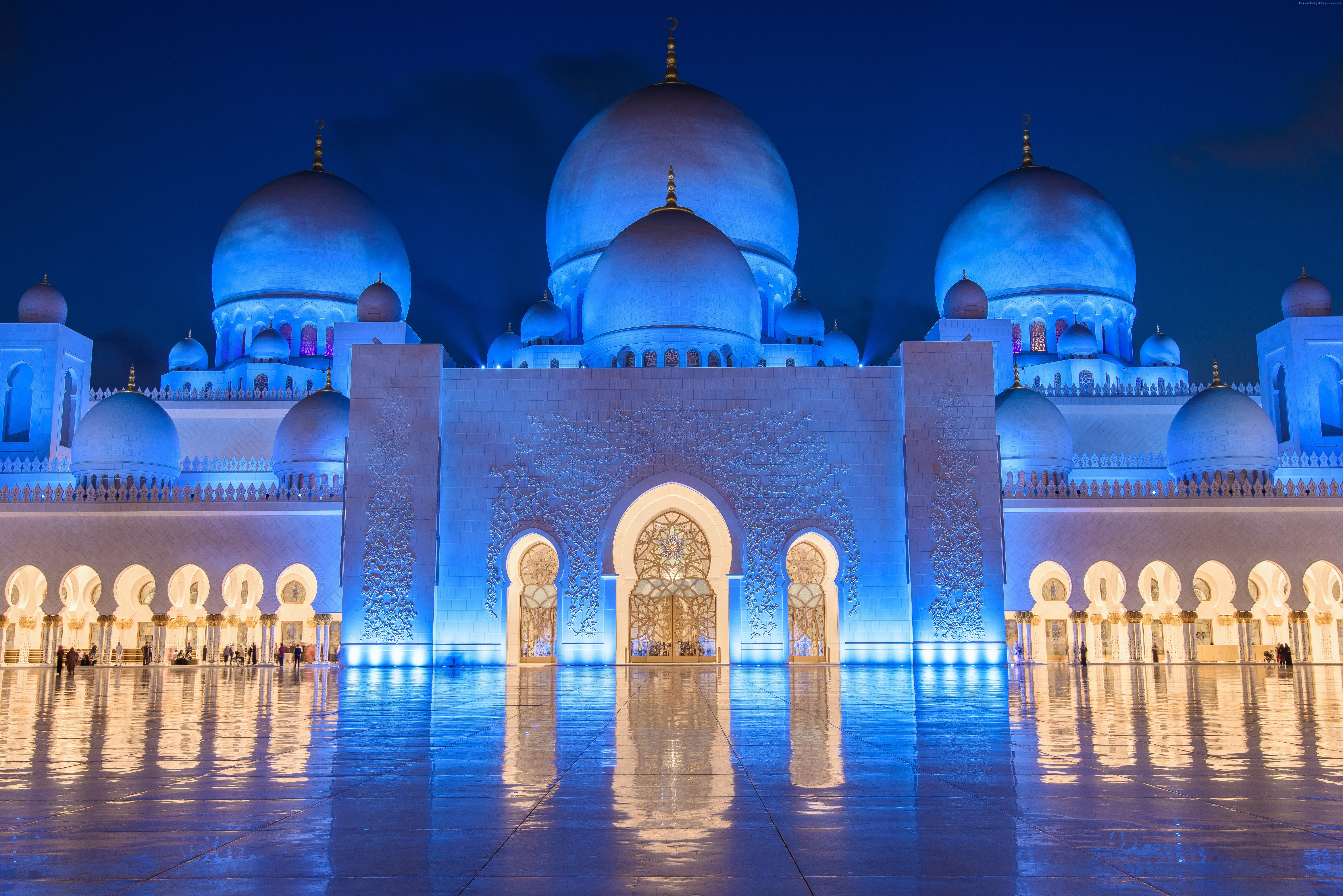Abu Dhabi, 8k, night, Sheikh Zayed Mosque HD Wallpaper