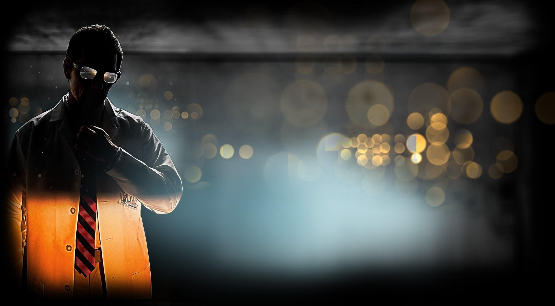 Man in lab coat and glasses with bokeh background HD Wallpaper