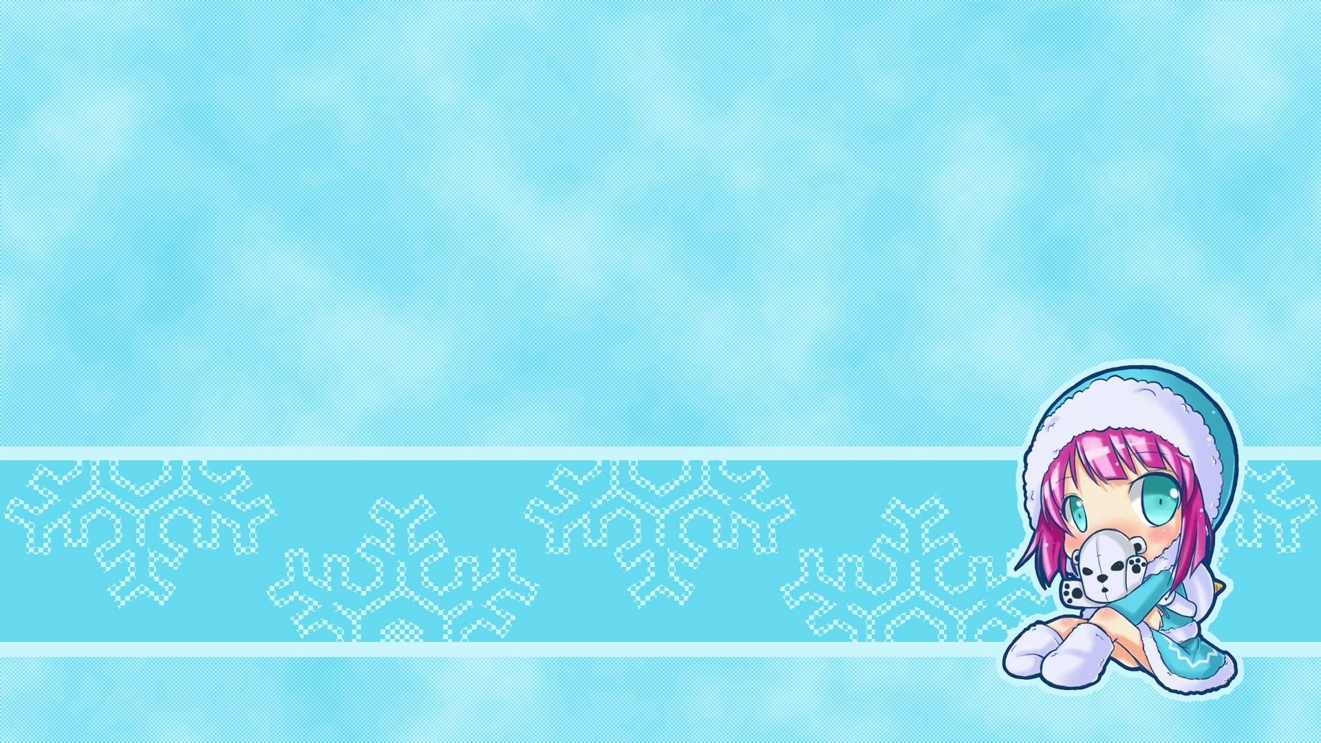 Chibi girl with pink hair holding a polar bear plushie HD Wallpaper