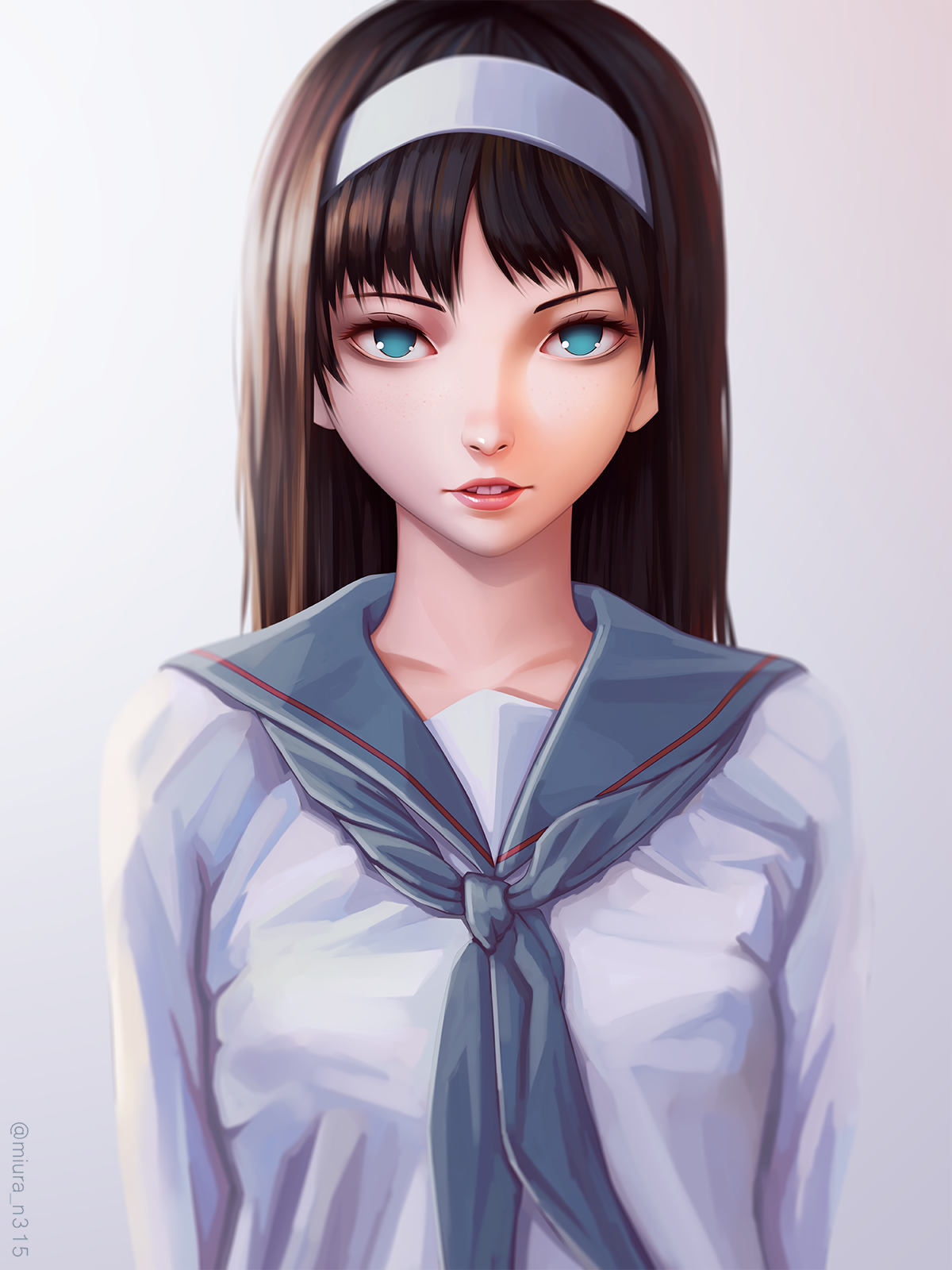 Anime girl with long black hair and aqua eyes wearing a school uniform HD Wallpaper