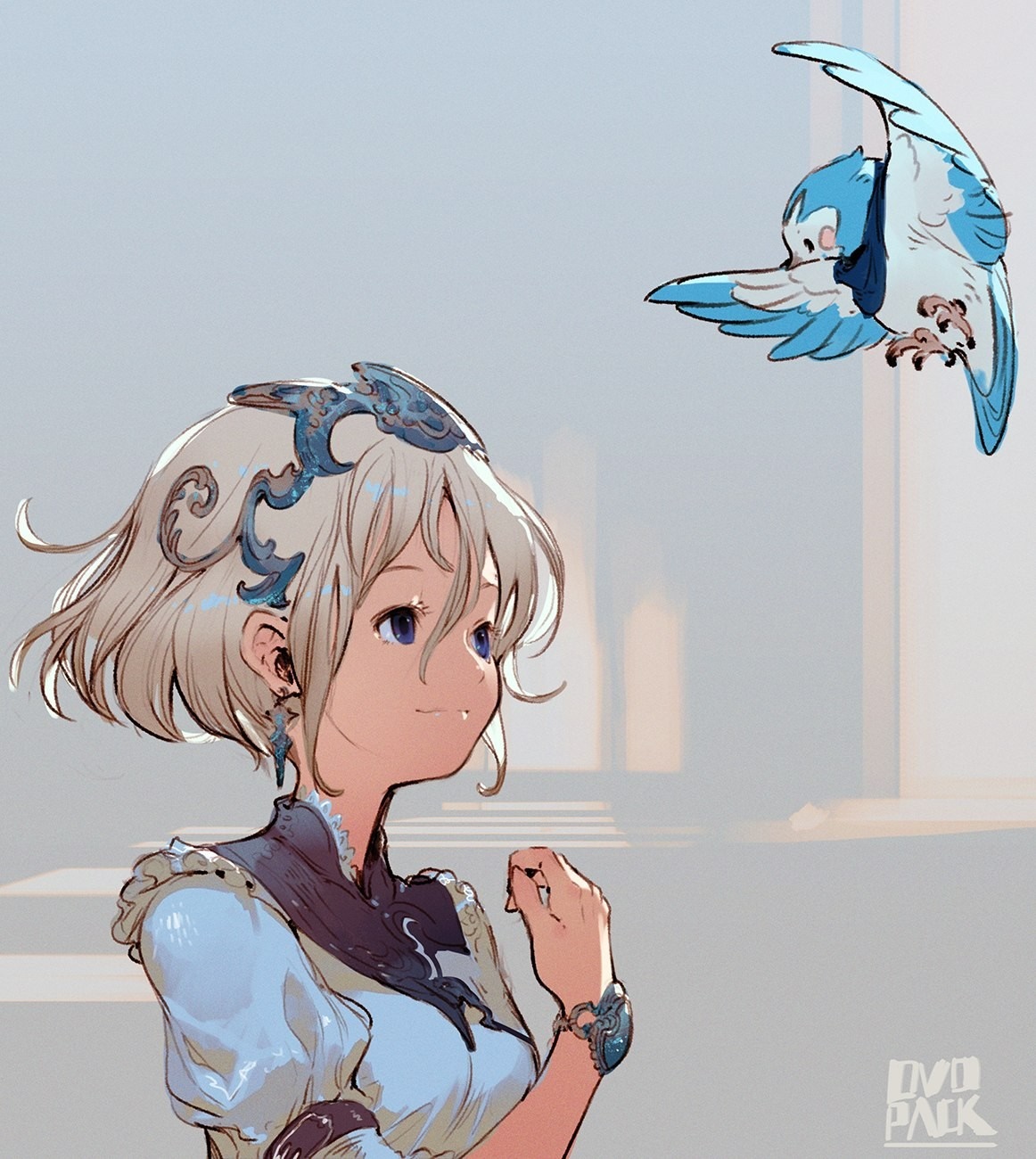 Anime girl with a blue bird HD Wallpaper