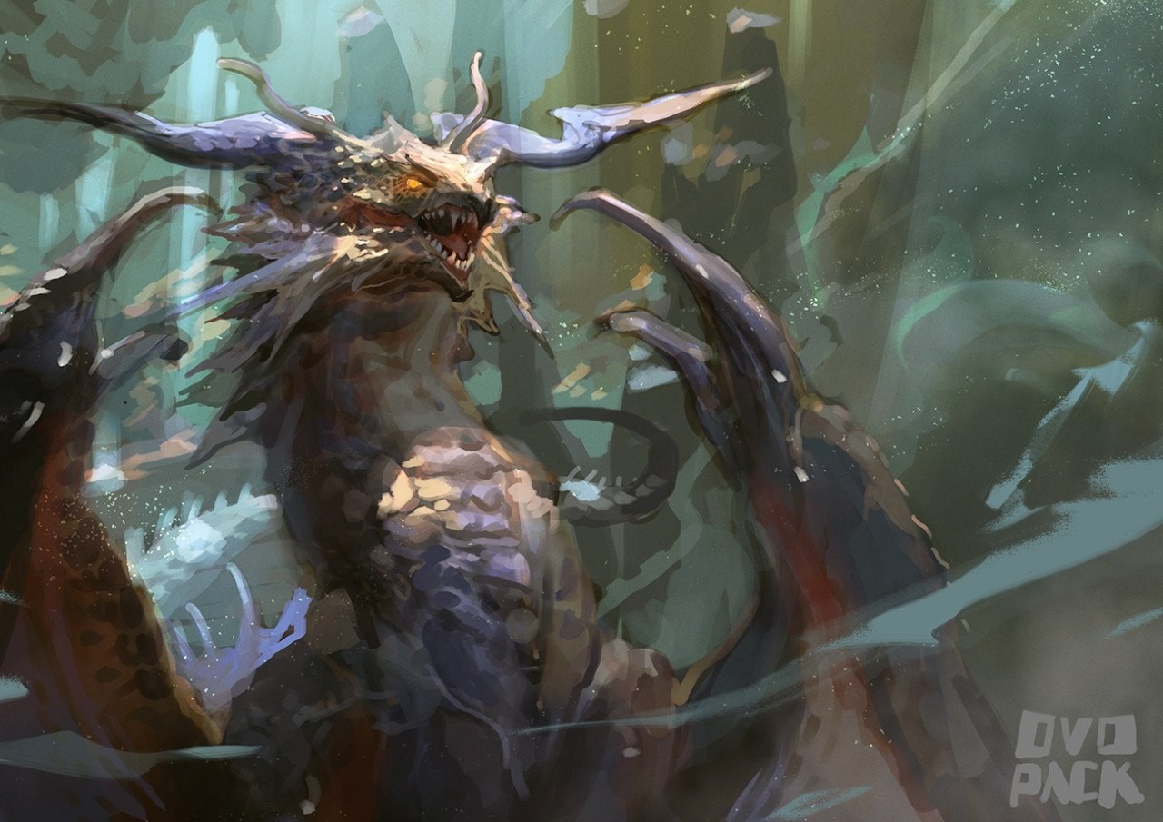 Dragon artwork with horns and sharp teeth HD Wallpaper