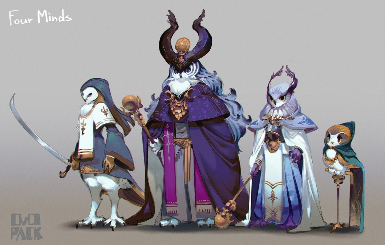 Four Minds owl characters illustration HD Wallpaper