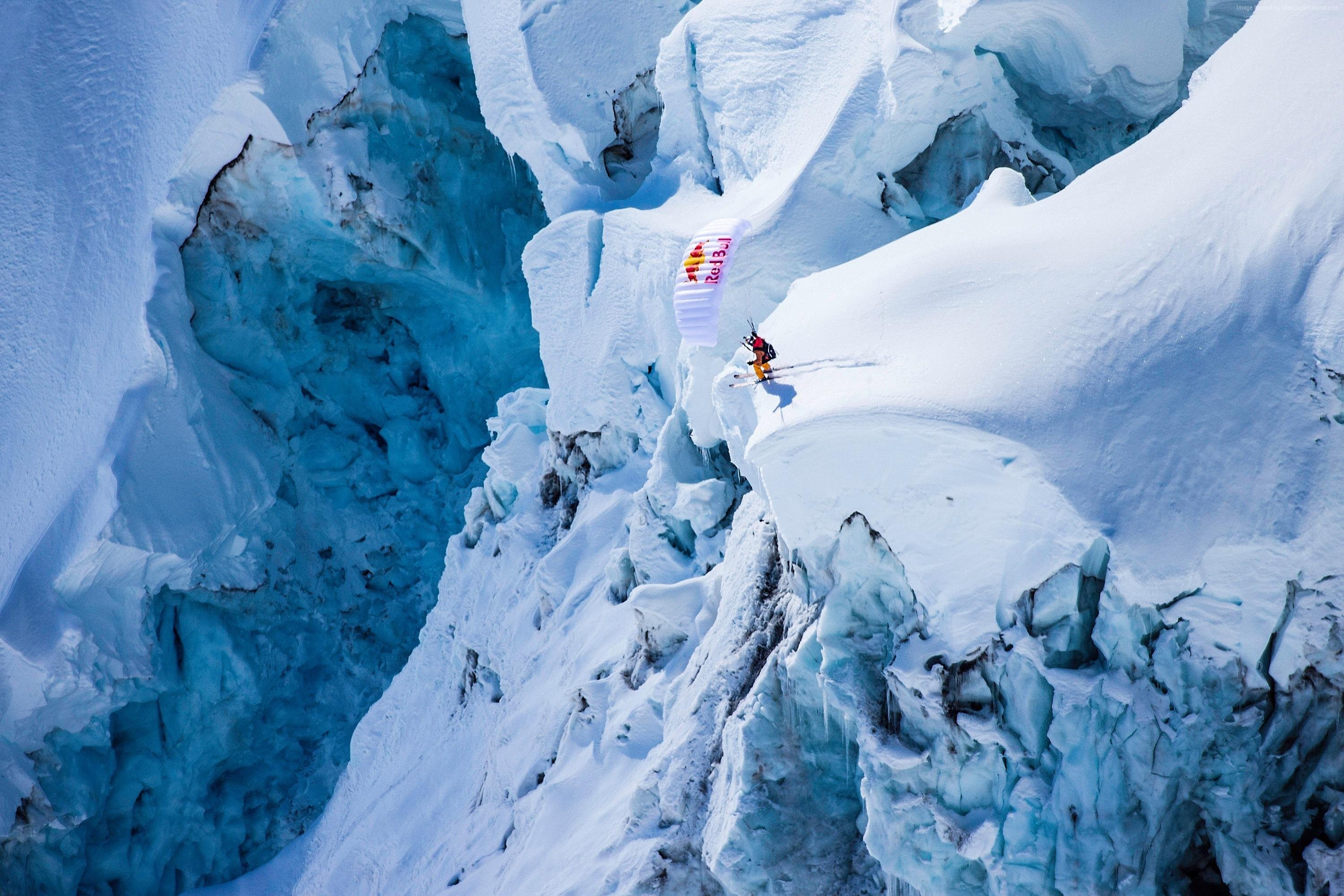Jon Devore skiing with Red Bull parachute in Alaska HD Wallpaper