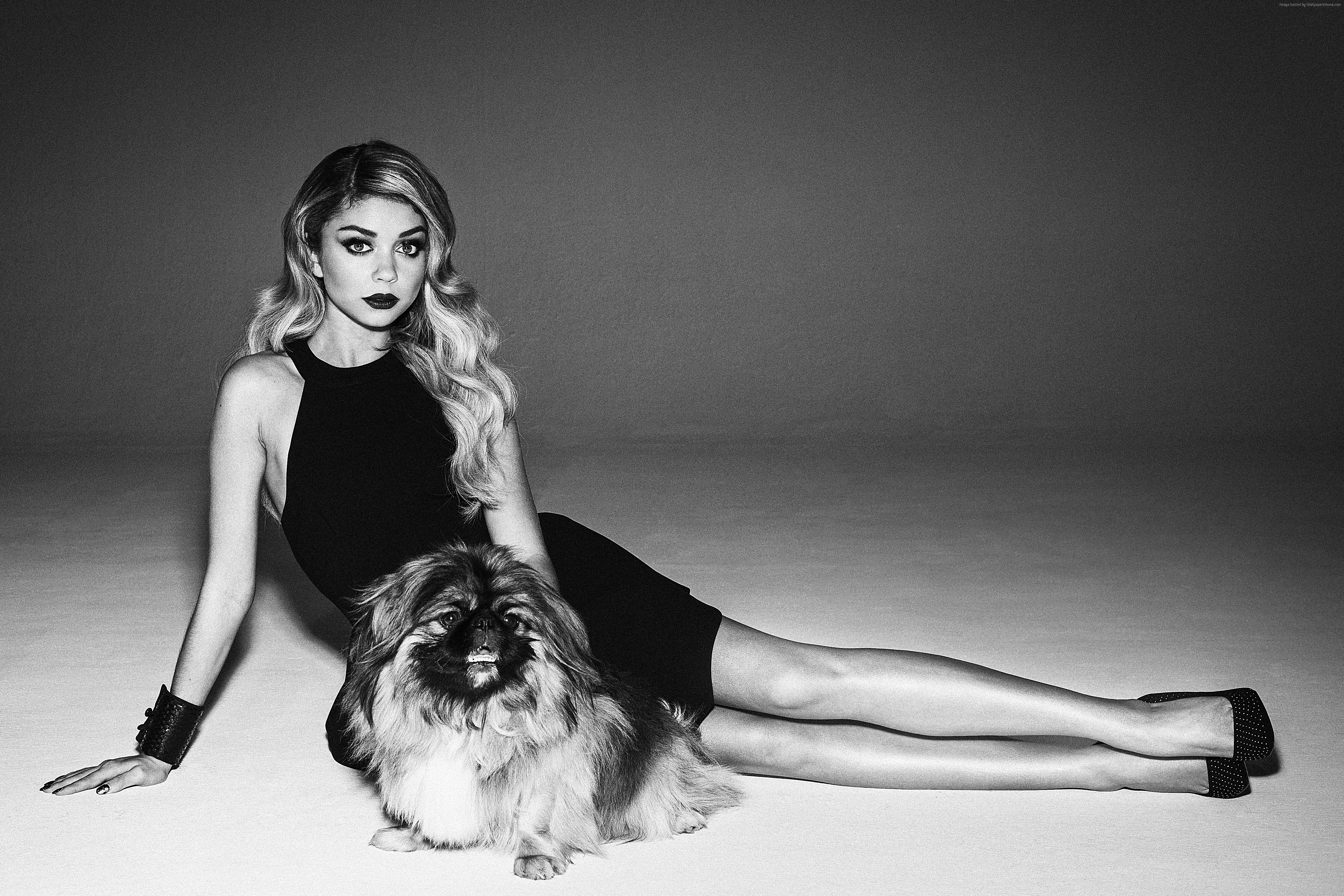 Sarah Hyland with a Pekingese dog HD Wallpaper