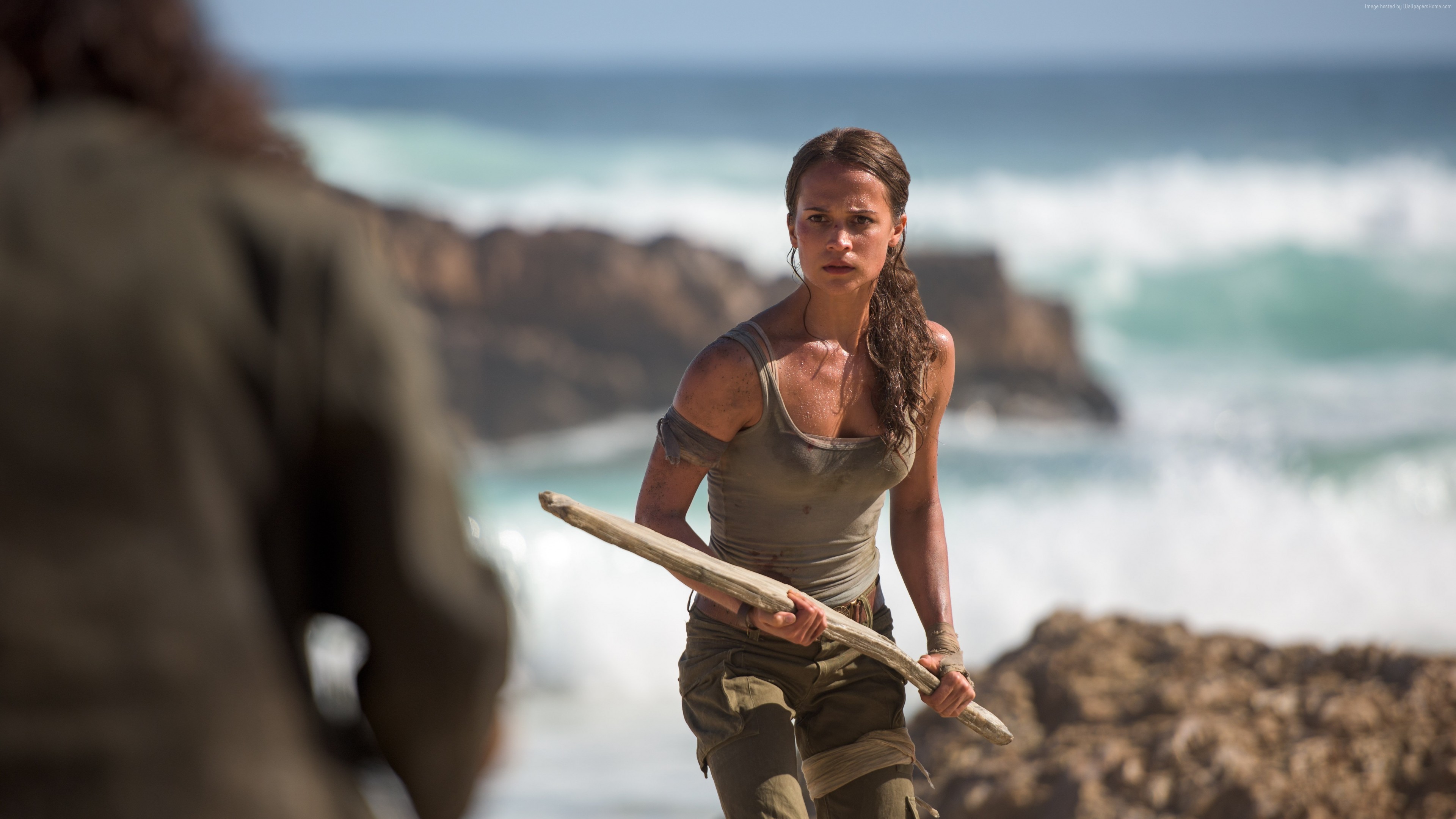Lara Croft from Tomb Raider on a beach HD Wallpaper