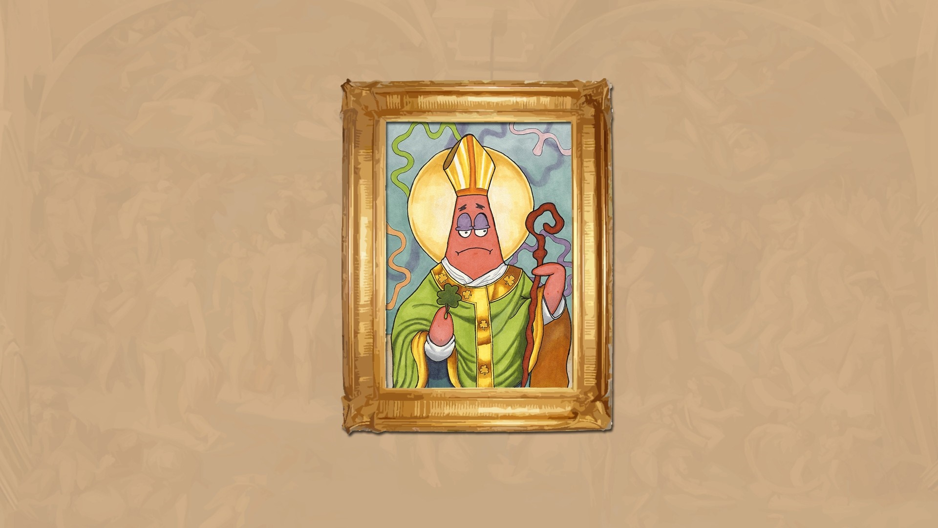 Patrick Star as a Pope in a Painting HD Wallpaper