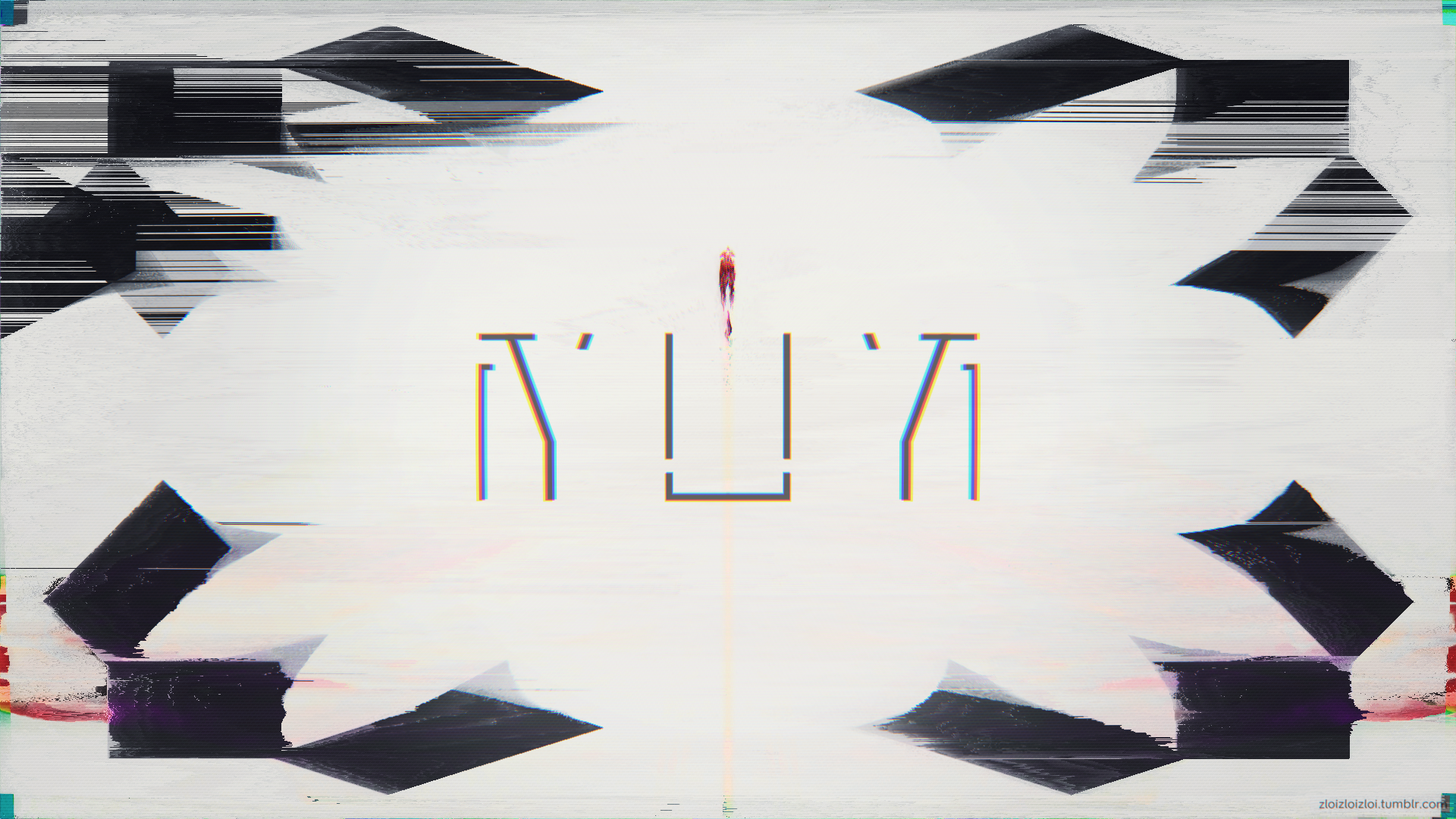 Abstract glitch art illustration with black and white shapes HD Wallpaper