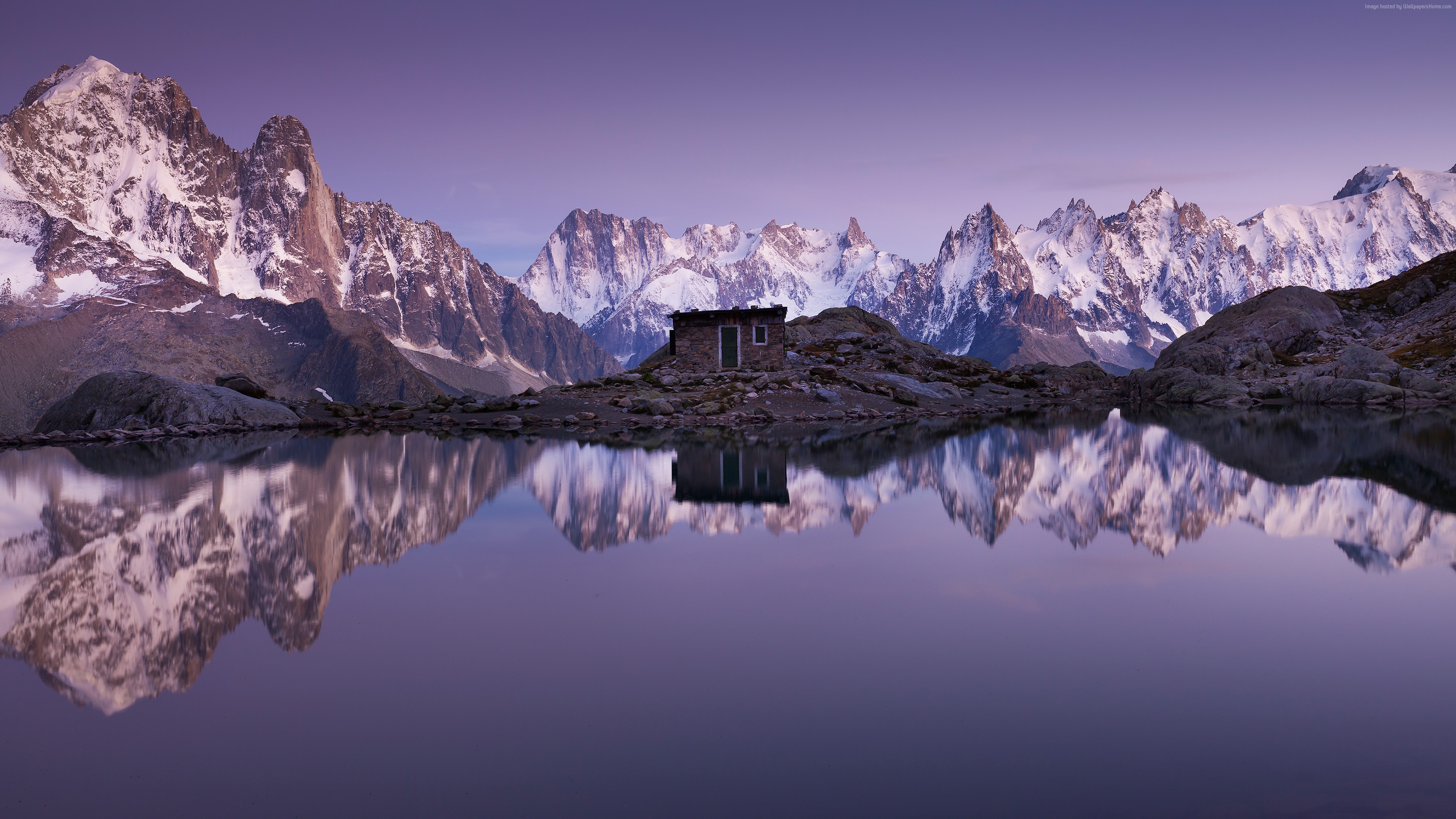 Snowy Mountains and Lake Reflection 4K HD Wallpaper