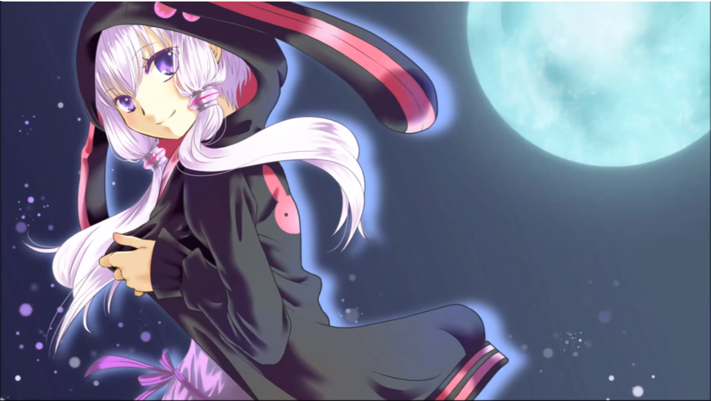 Anime girl with white hair and bunny hoodie under the moon HD Wallpaper