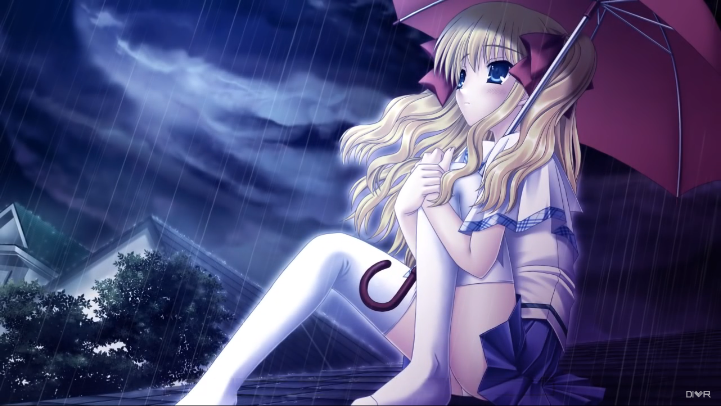 Anime girl with umbrella in the rain HD Wallpaper