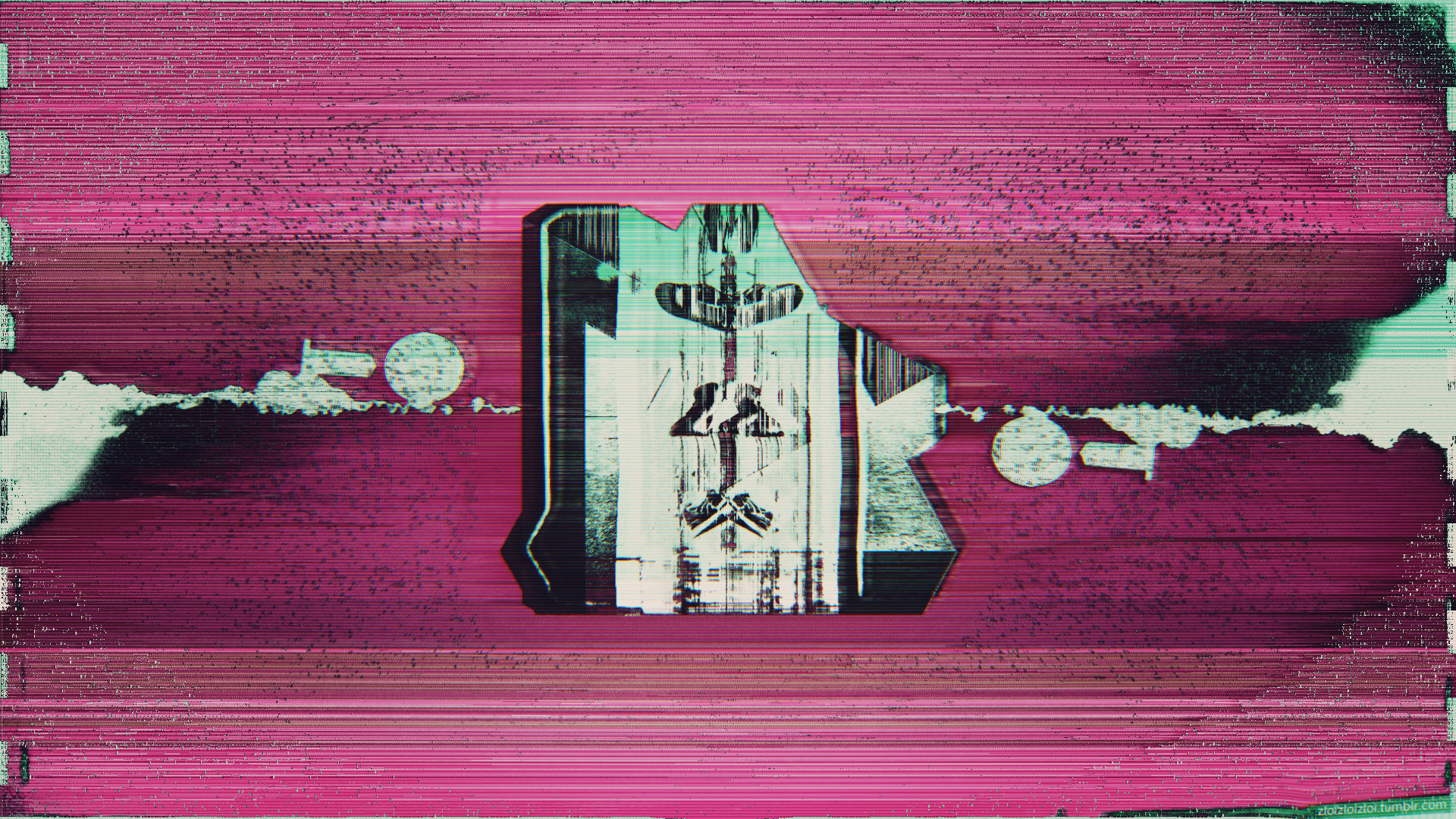 Glitch art abstract pink and teal shape HD Wallpaper