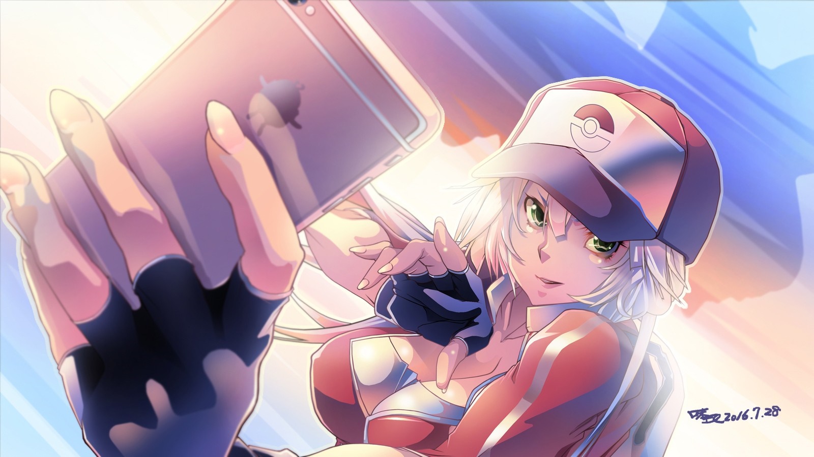 Anime girl with gray hair and green eyes from Pokemon Go HD Wallpaper
