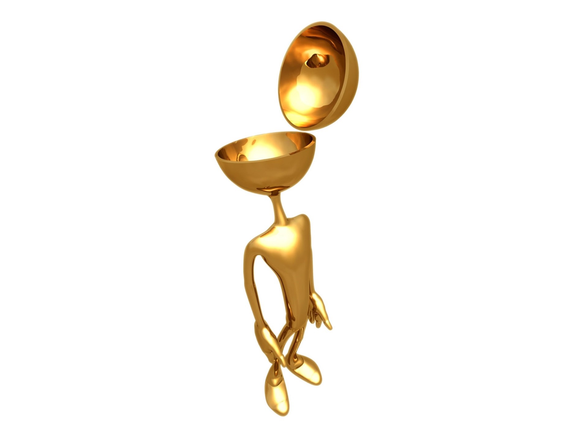 Golden figure with open head on white background HD Wallpaper