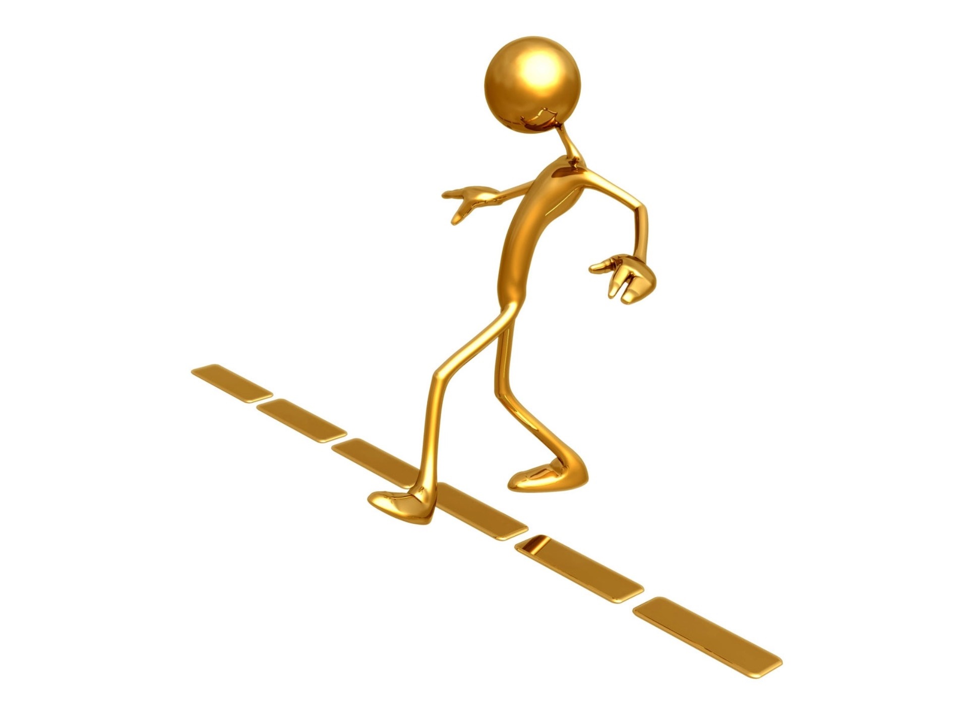 Golden 3D figure walking on a dashed line HD Wallpaper