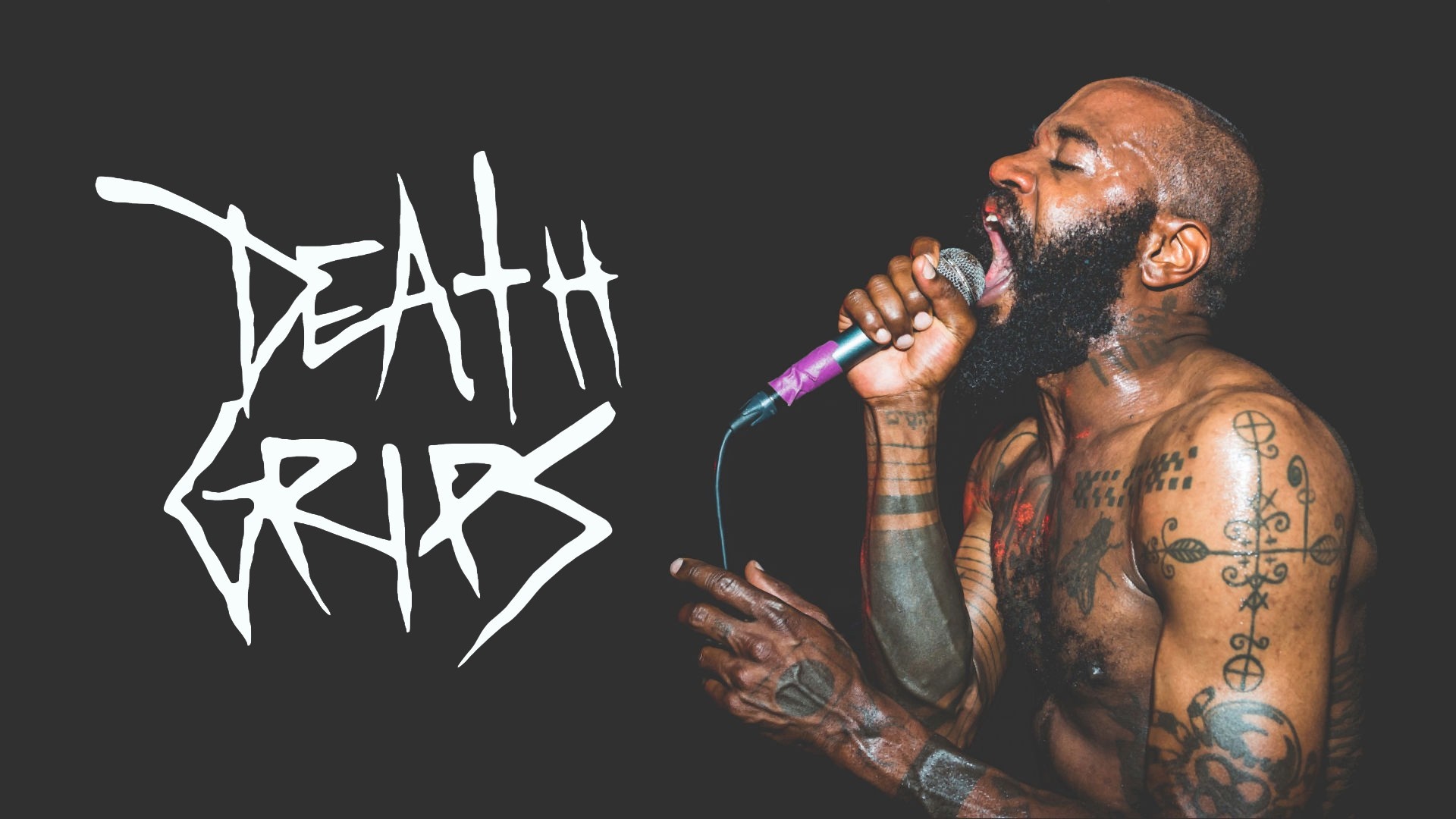 Death Grips logo with MC Ride singing HD Wallpaper