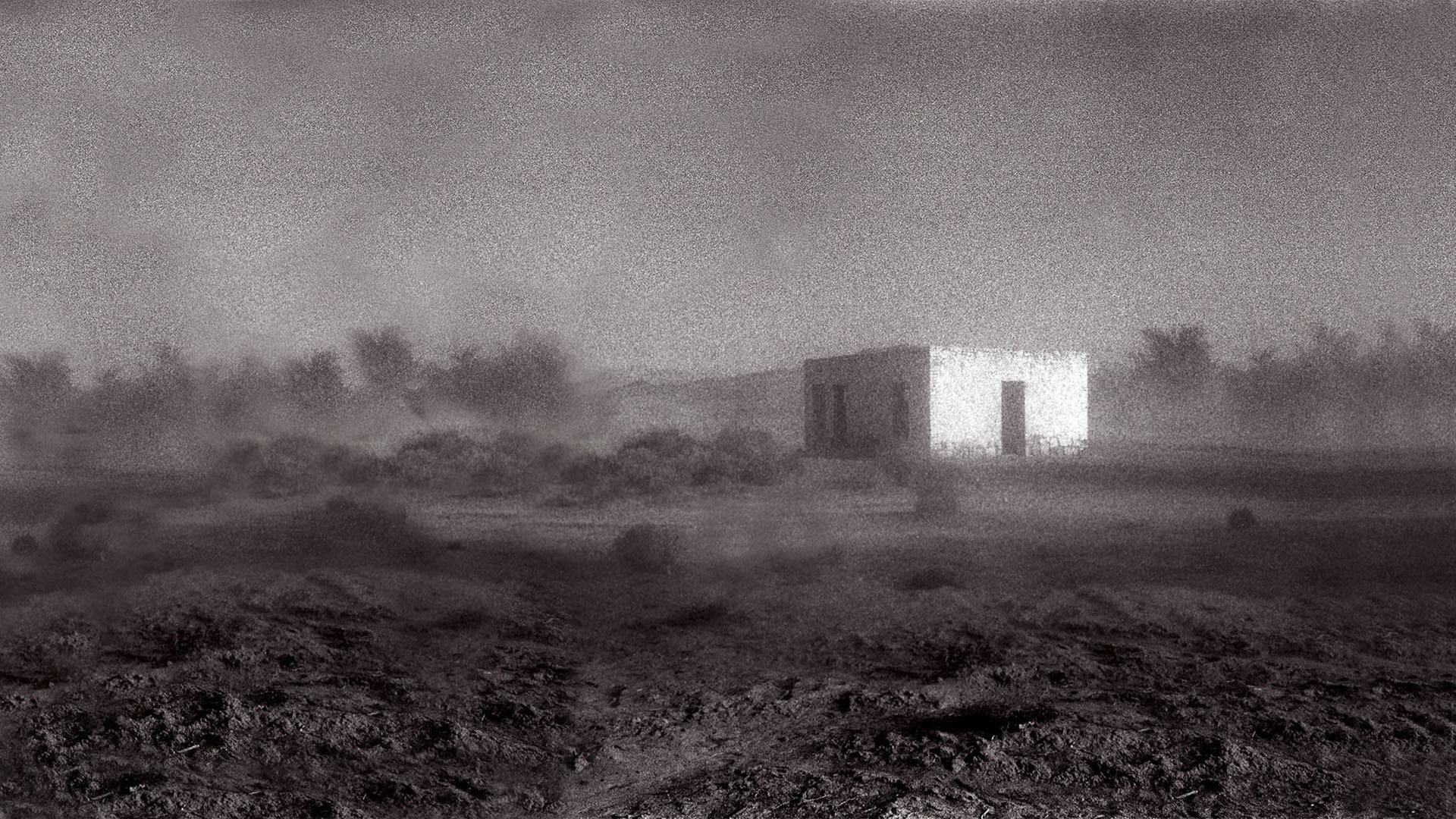 Monochrome house in a dusty rural area HD Wallpaper