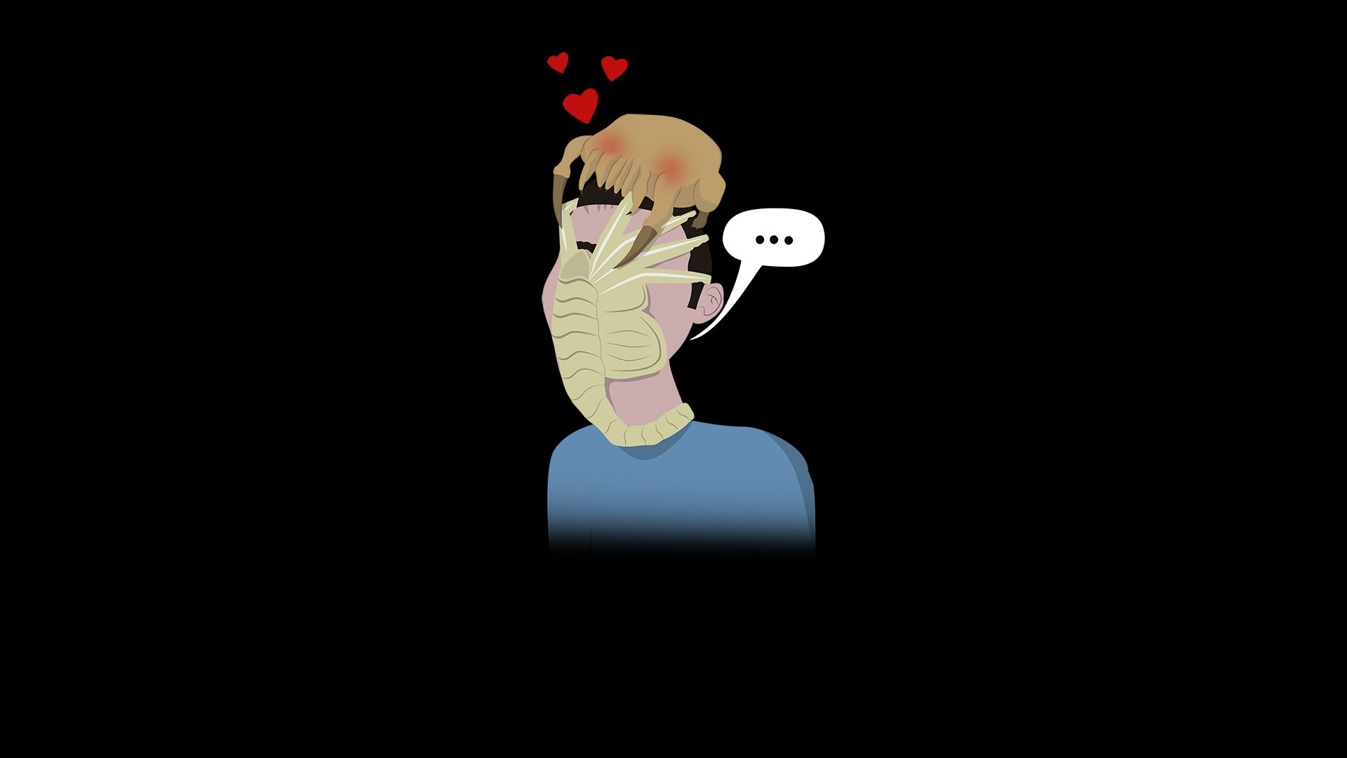 Facehugger on a person's head with hearts and speech bubble HD Wallpaper