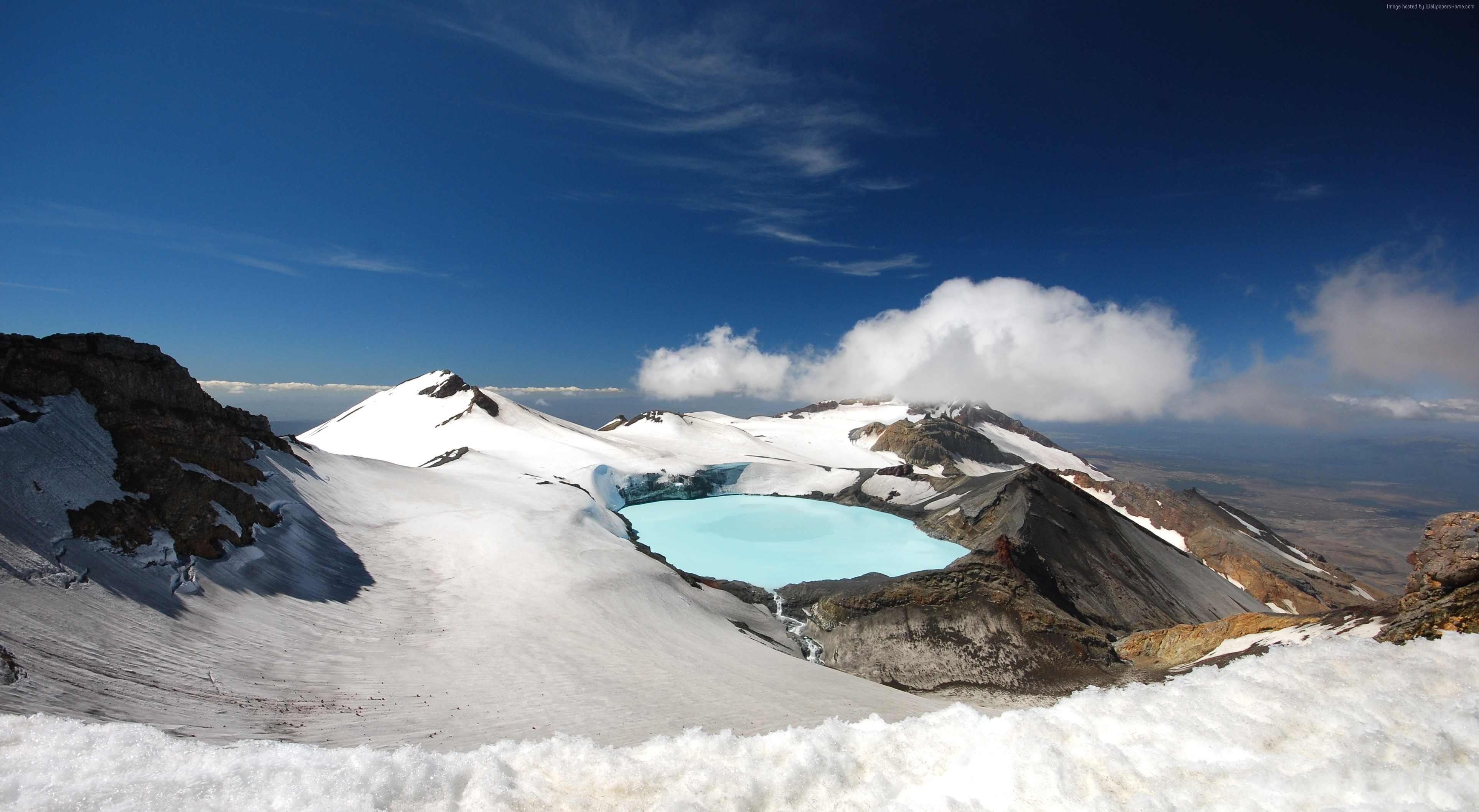 Tongariro National Park 4K Snow Mountains Lake HD Wallpaper