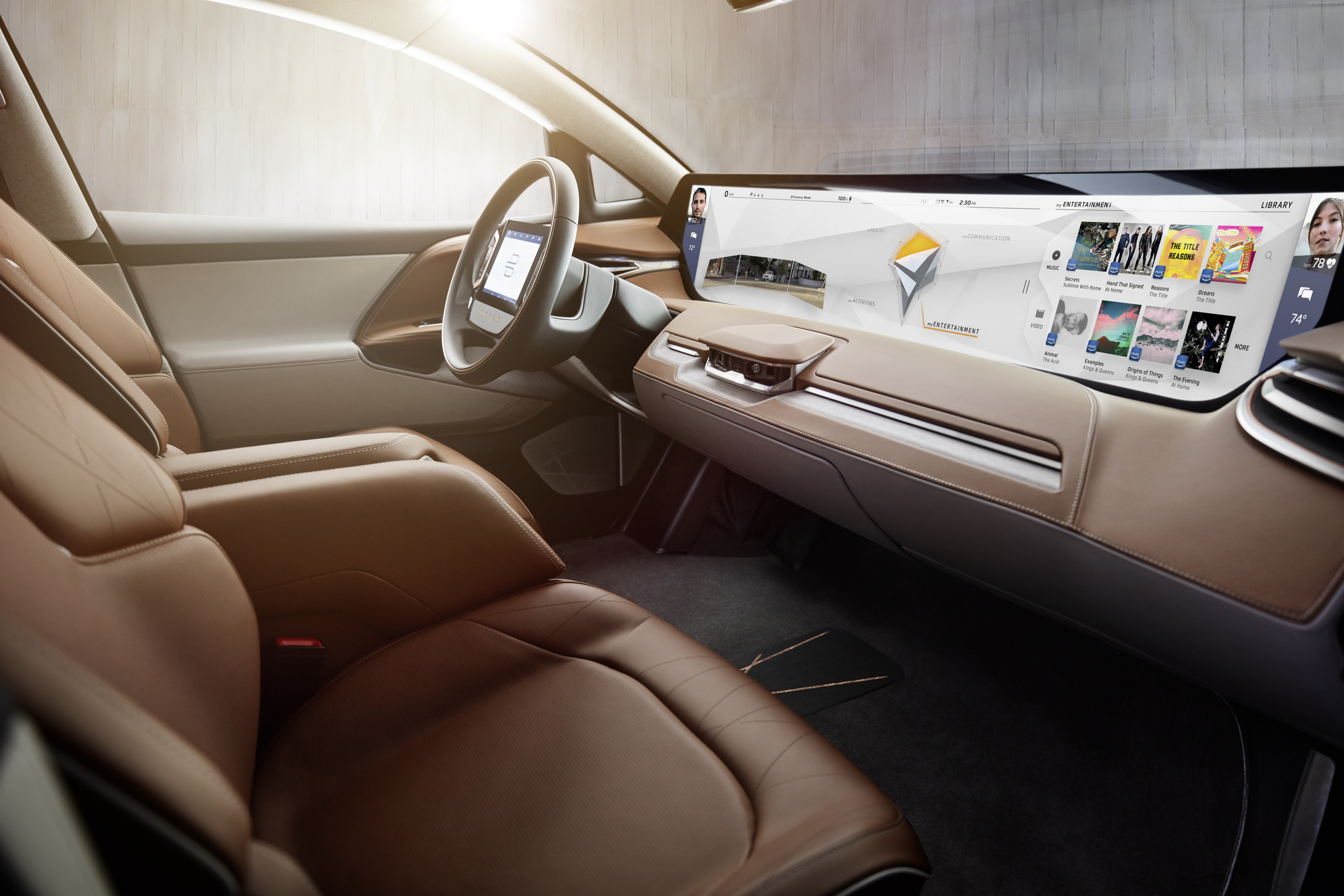 Byton electric car interior at CES 2018 HD Wallpaper
