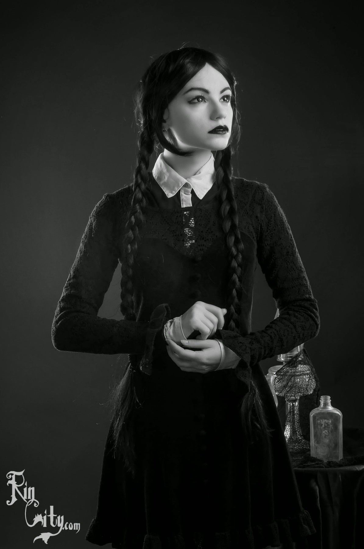 Wednesday Addams cosplay portrait HD Wallpaper