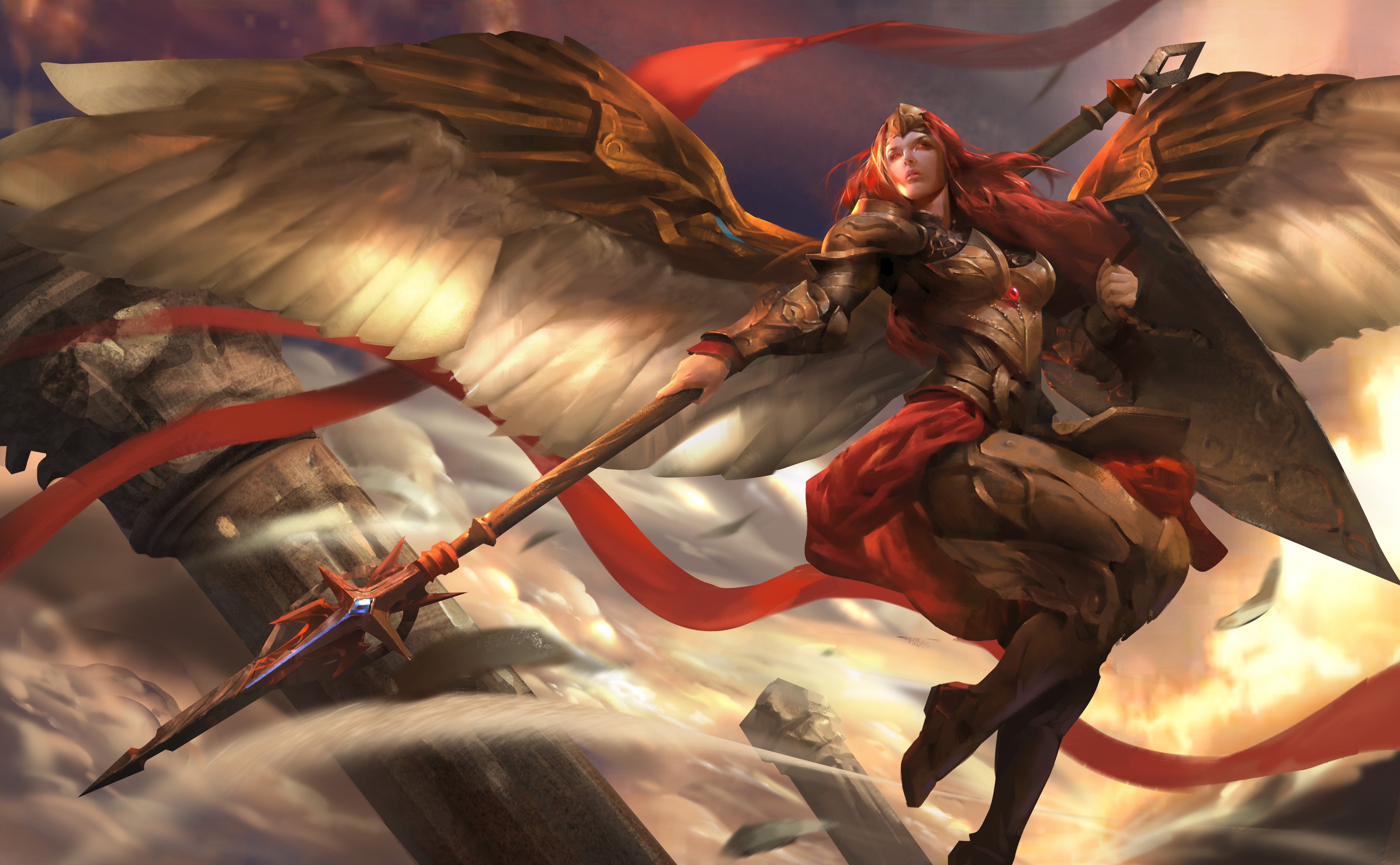 Angel warrior with spear and wings from Heroes of Newerth HD Wallpaper