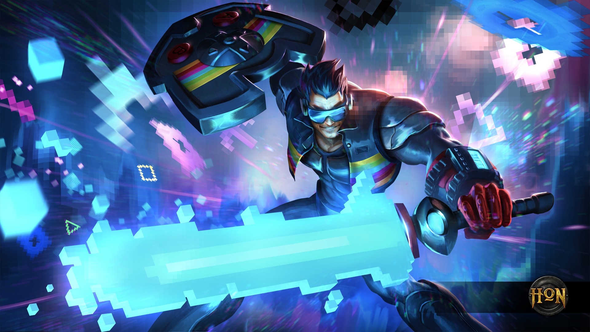Heroes of Newerth character with pixelated sword and shield HD Wallpaper