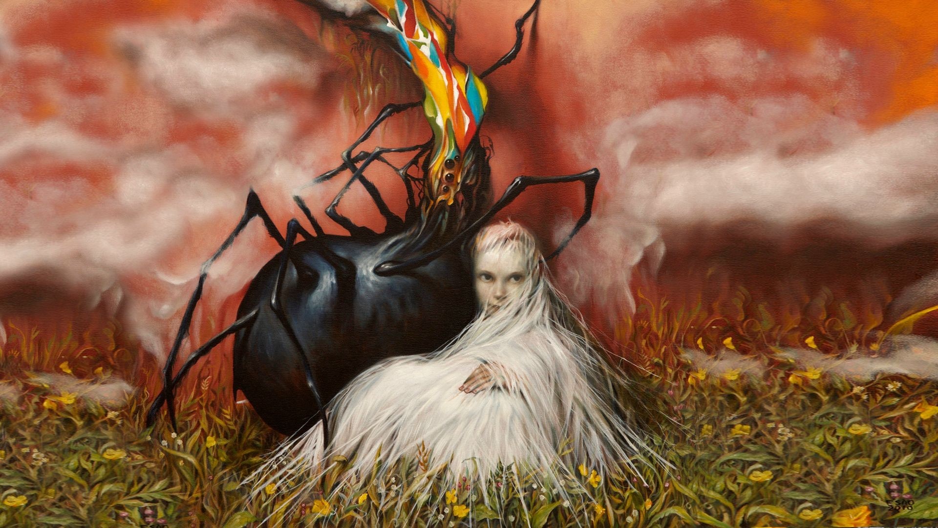 Circa Survive album cover with mythological creature and girl HD Wallpaper