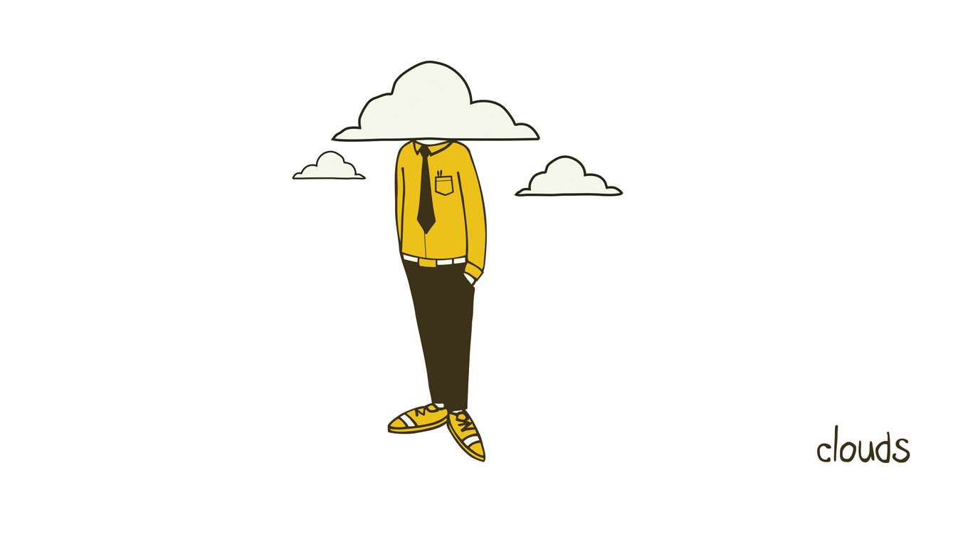 Man with cloud for a head and yellow shirt HD Wallpaper