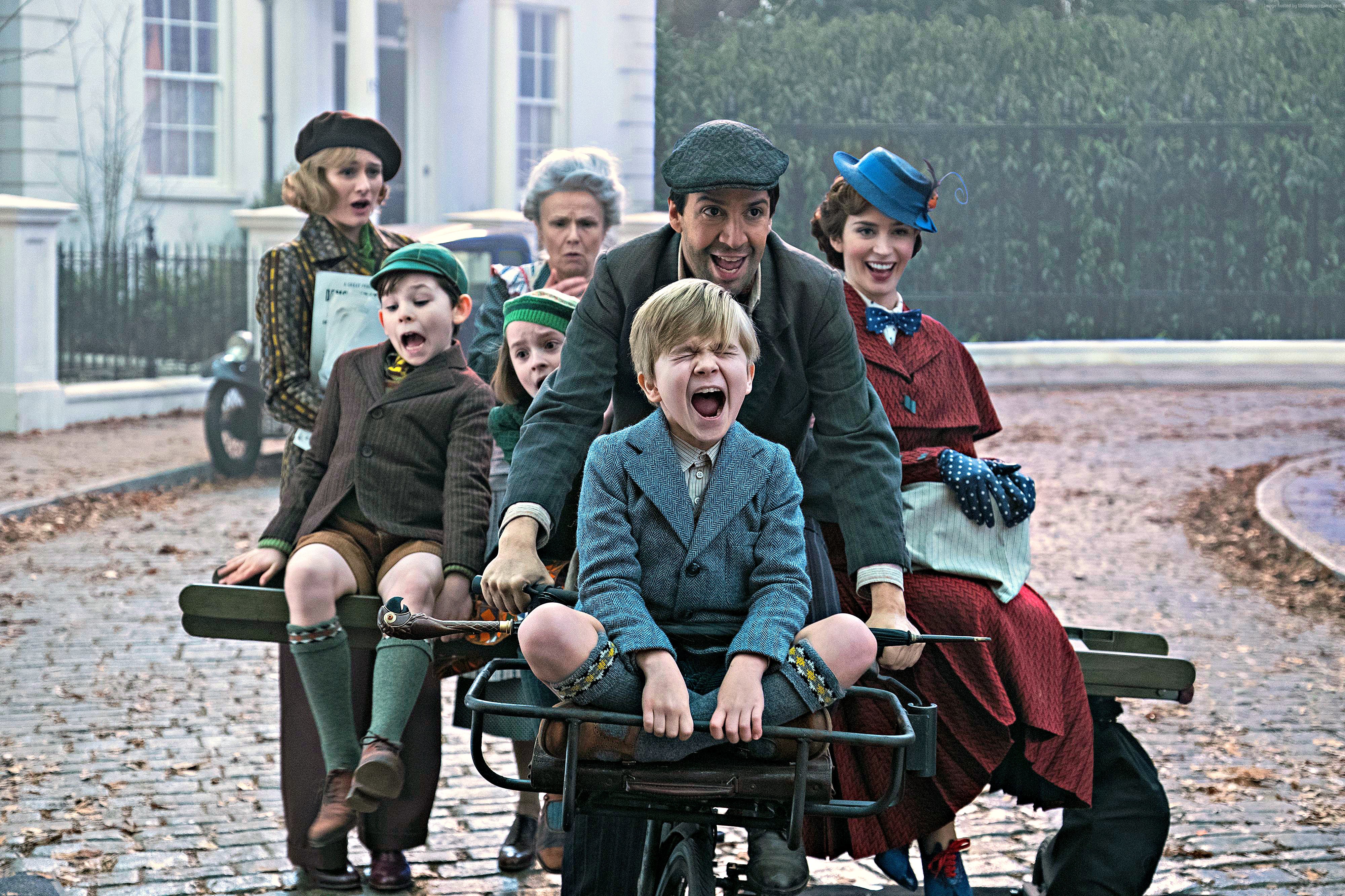 Mary Poppins Returns: Lin-Manuel Miranda and children on cart HD Wallpaper